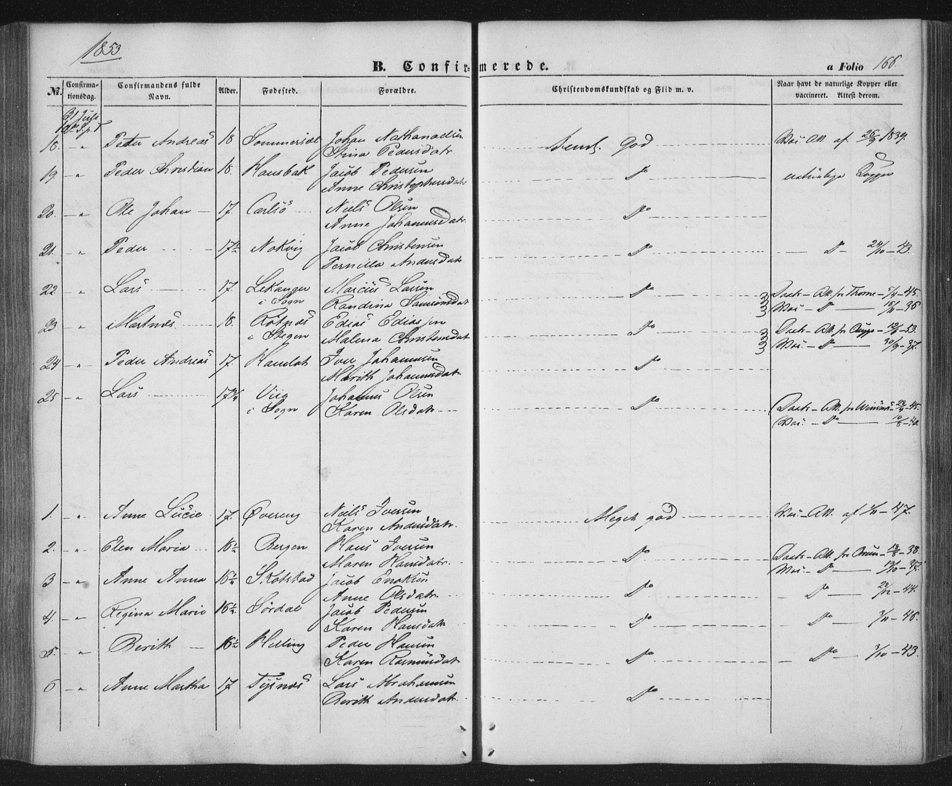 Ministerialprotokoller, klokkerbøker og fødselsregistre - Nordland, AV/SAT-A-1459/859/L0844: Parish register (official) no. 859A04, 1849-1862, p. 166