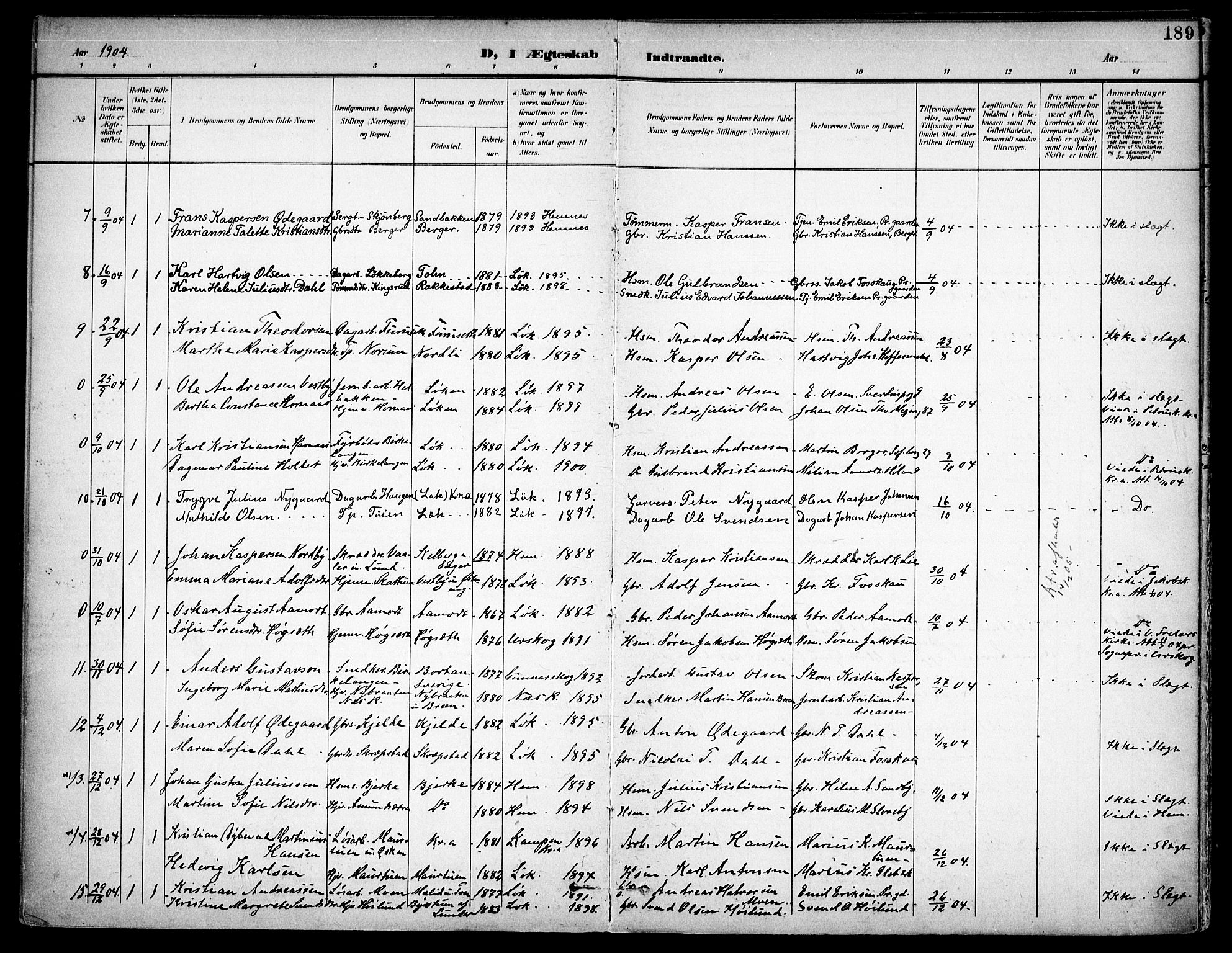 Høland prestekontor Kirkebøker, AV/SAO-A-10346a/F/Fa/L0015: Parish register (official) no. I 15, 1897-1912, p. 189