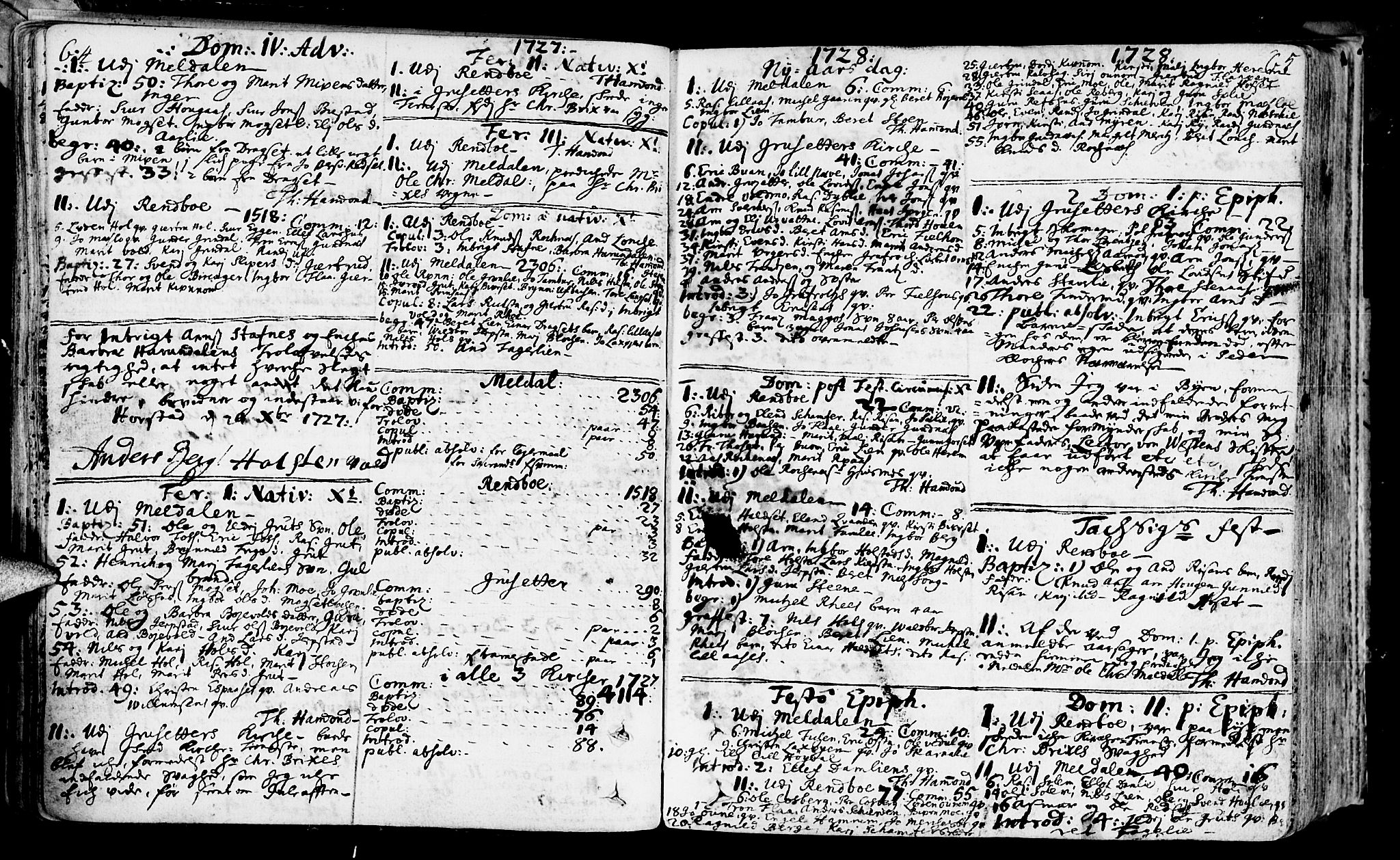 Ministerialprotokoller, klokkerbøker og fødselsregistre - Sør-Trøndelag, SAT/A-1456/672/L0850: Parish register (official) no. 672A03, 1725-1751, p. 64-65