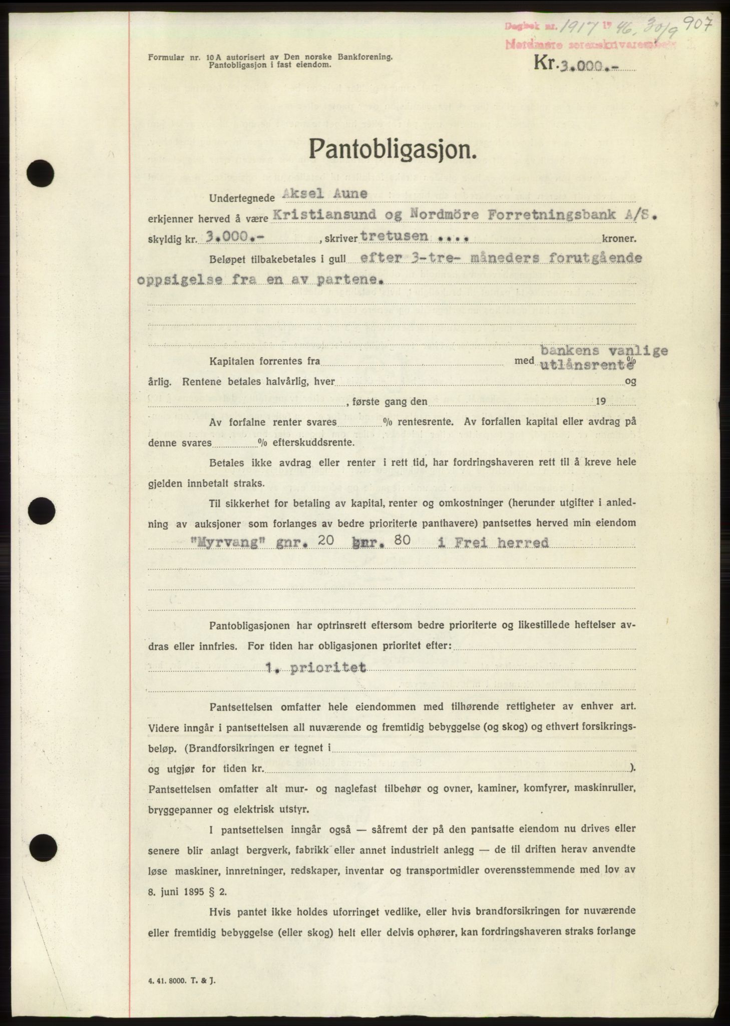 Nordmøre sorenskriveri, AV/SAT-A-4132/1/2/2Ca: Mortgage book no. B94, 1946-1946, Diary no: : 1917/1946