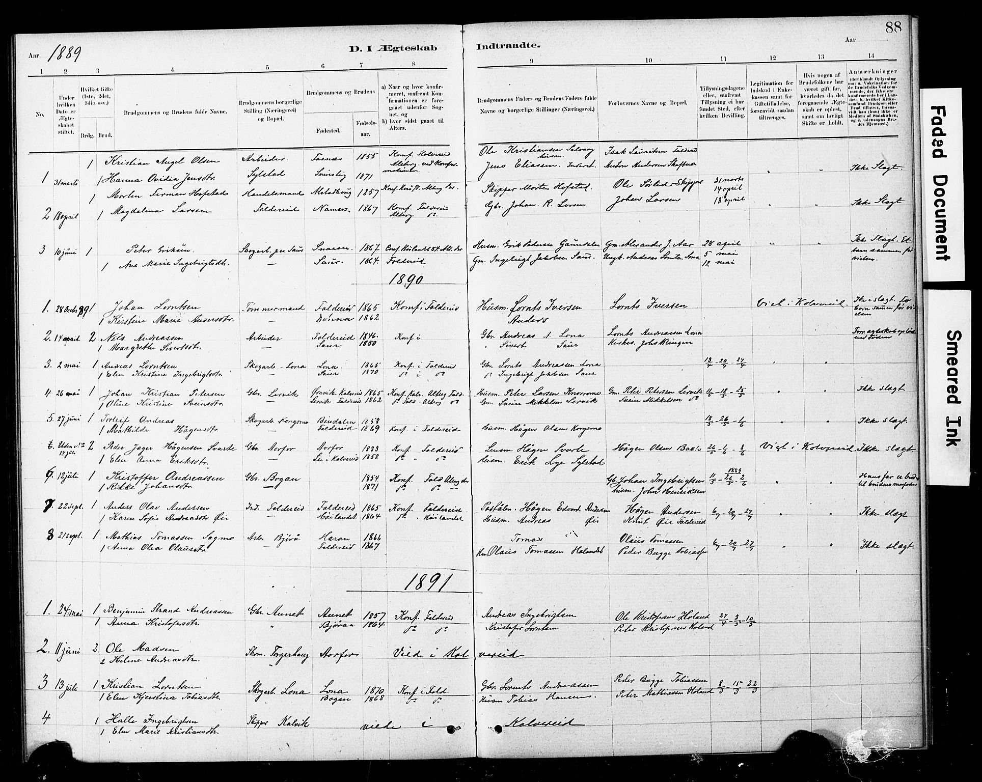 Ministerialprotokoller, klokkerbøker og fødselsregistre - Nord-Trøndelag, SAT/A-1458/783/L0661: Parish register (copy) no. 783C01, 1878-1893, p. 88