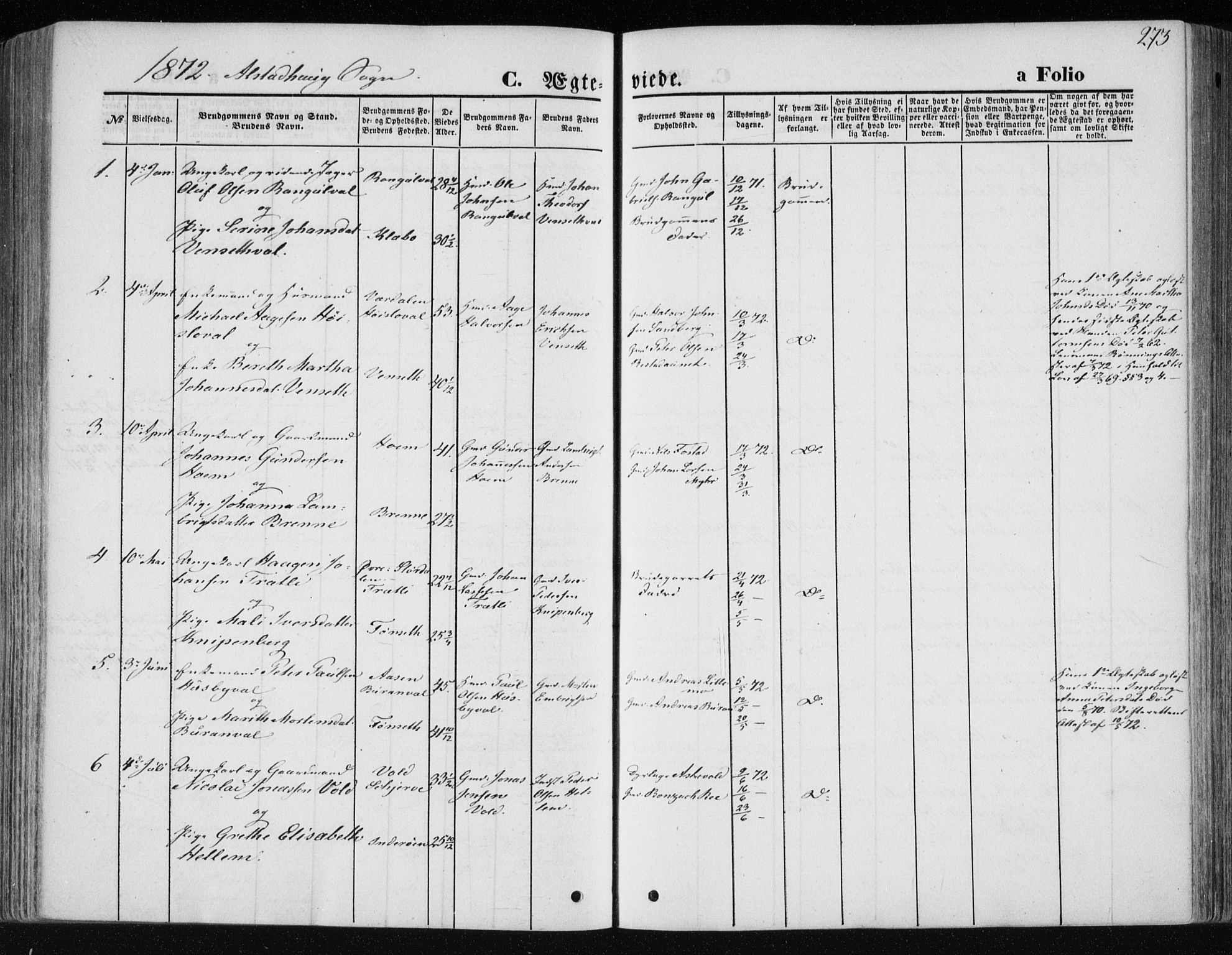 Ministerialprotokoller, klokkerbøker og fødselsregistre - Nord-Trøndelag, AV/SAT-A-1458/717/L0157: Parish register (official) no. 717A08 /1, 1863-1877, p. 273