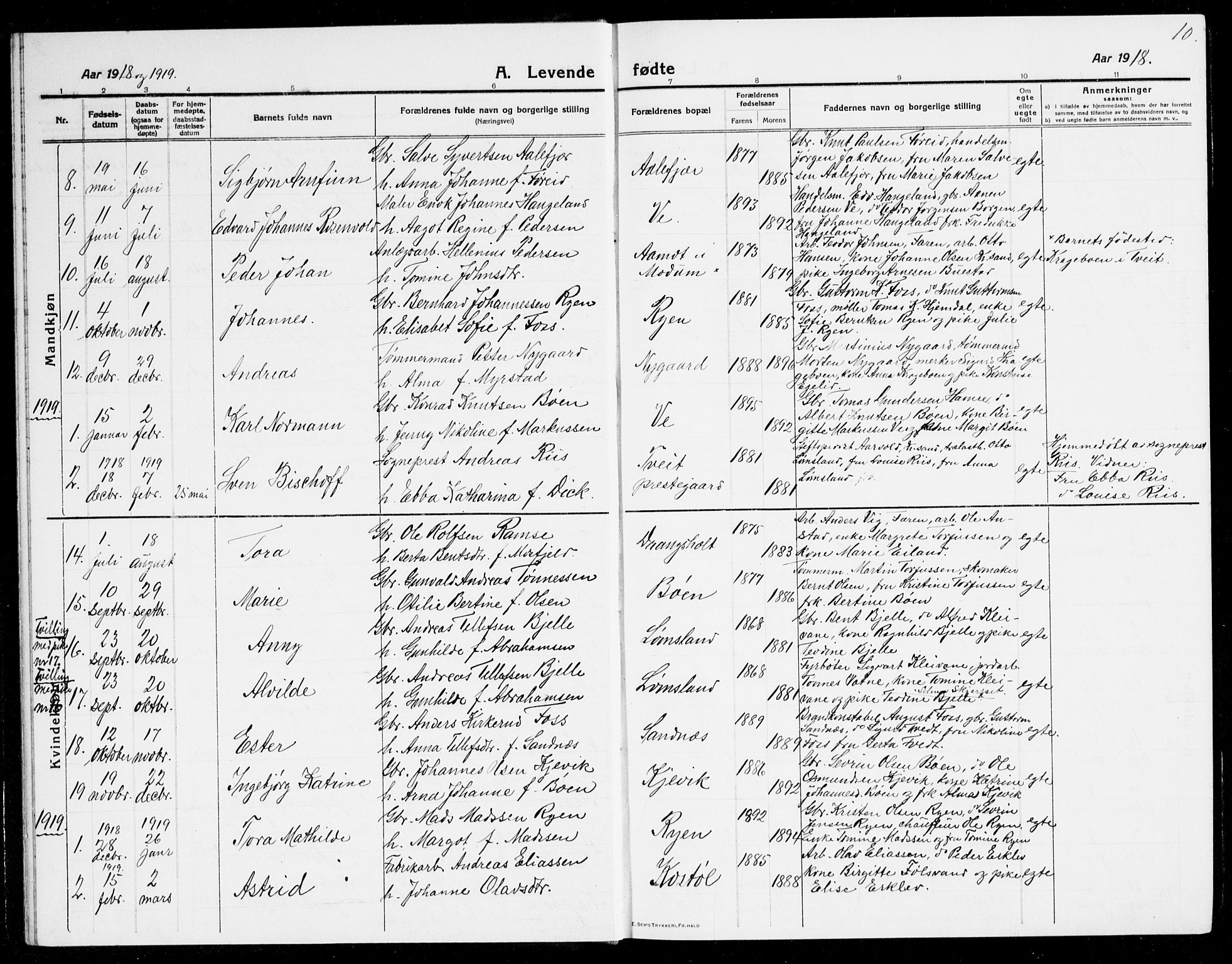 Tveit sokneprestkontor, SAK/1111-0043/F/Fb/L0005: Parish register (copy) no. B 5, 1915-1941, p. 10