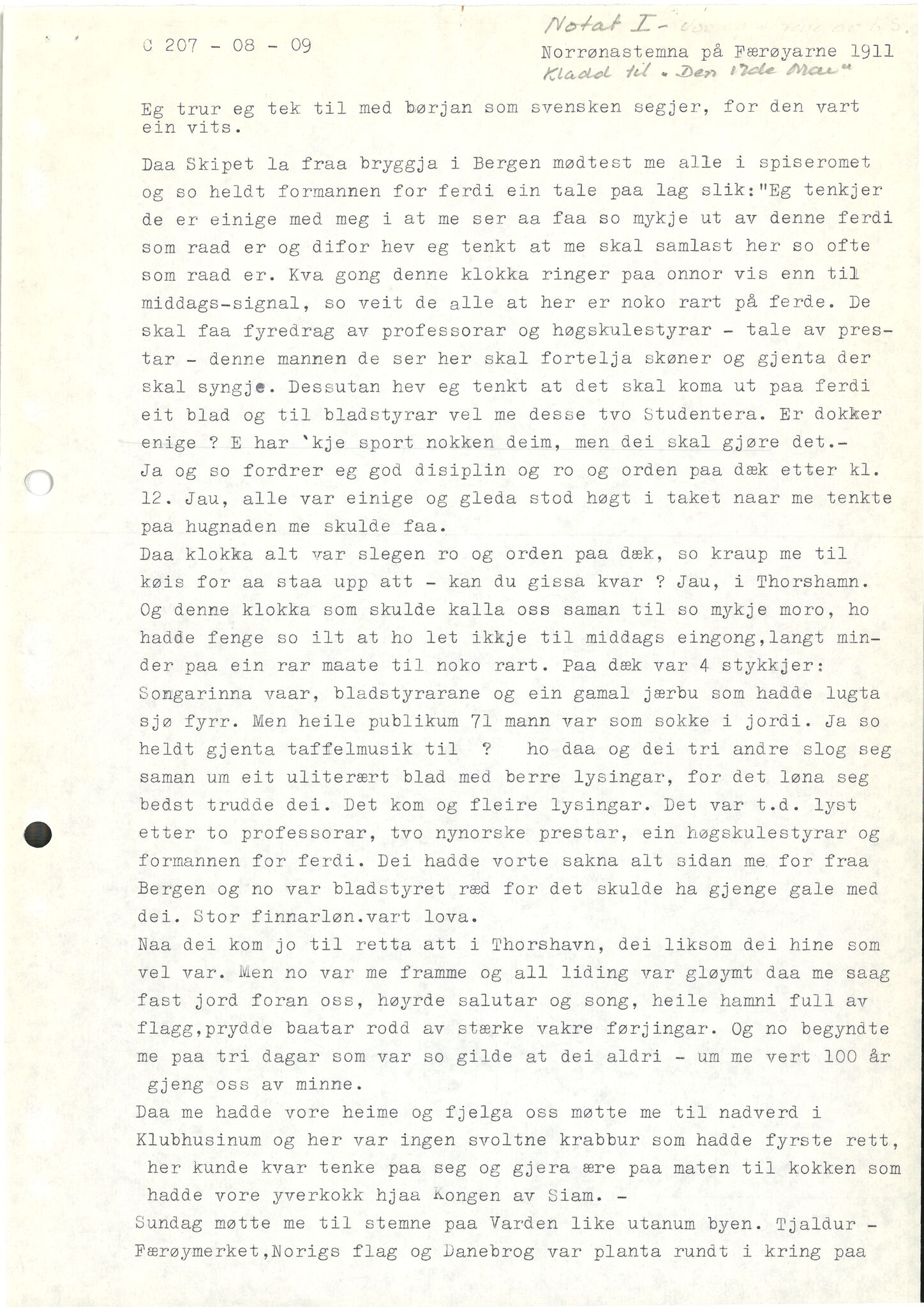 Samling etter Klara Semb, NSFF/KS/C/207: Mogleg manus til foredrag om Færøyturen i 1912, 1911, p. 34