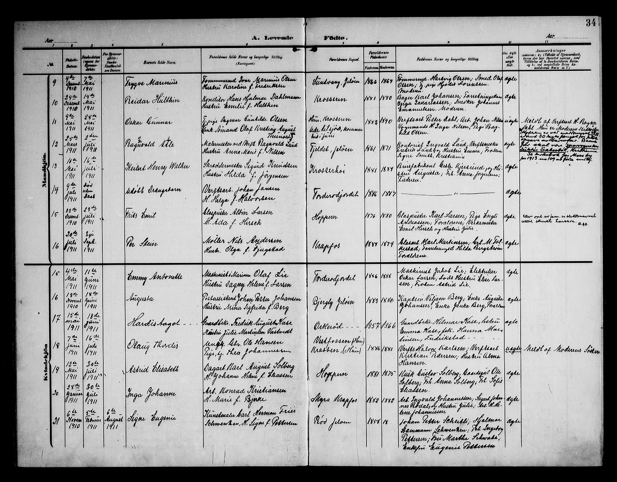 Moss prestekontor Kirkebøker, AV/SAO-A-2003/F/Fc/L0003: Parish register (official) no. III 3, 1906-1914, p. 34