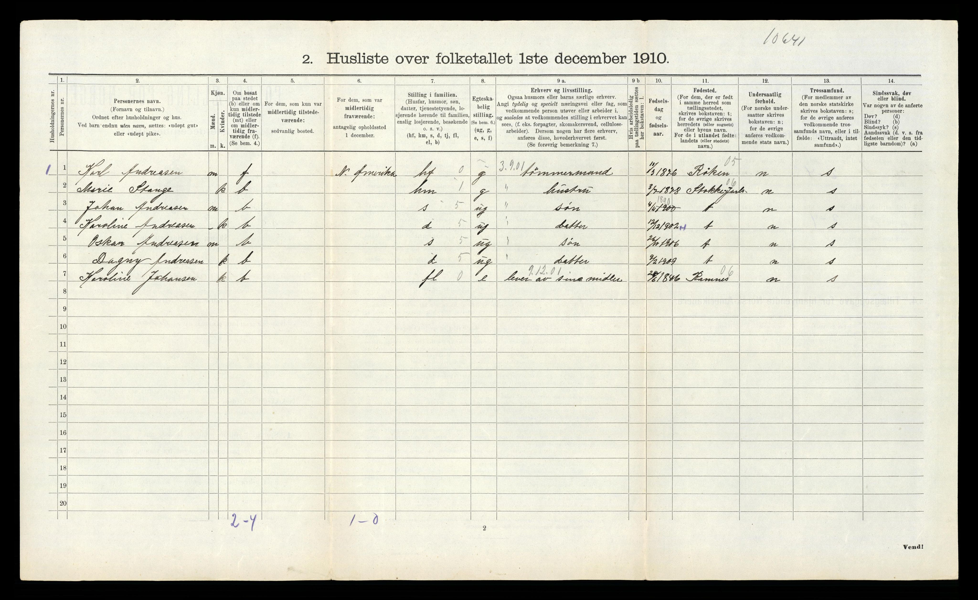 RA, 1910 census for Sande, 1910, p. 1088