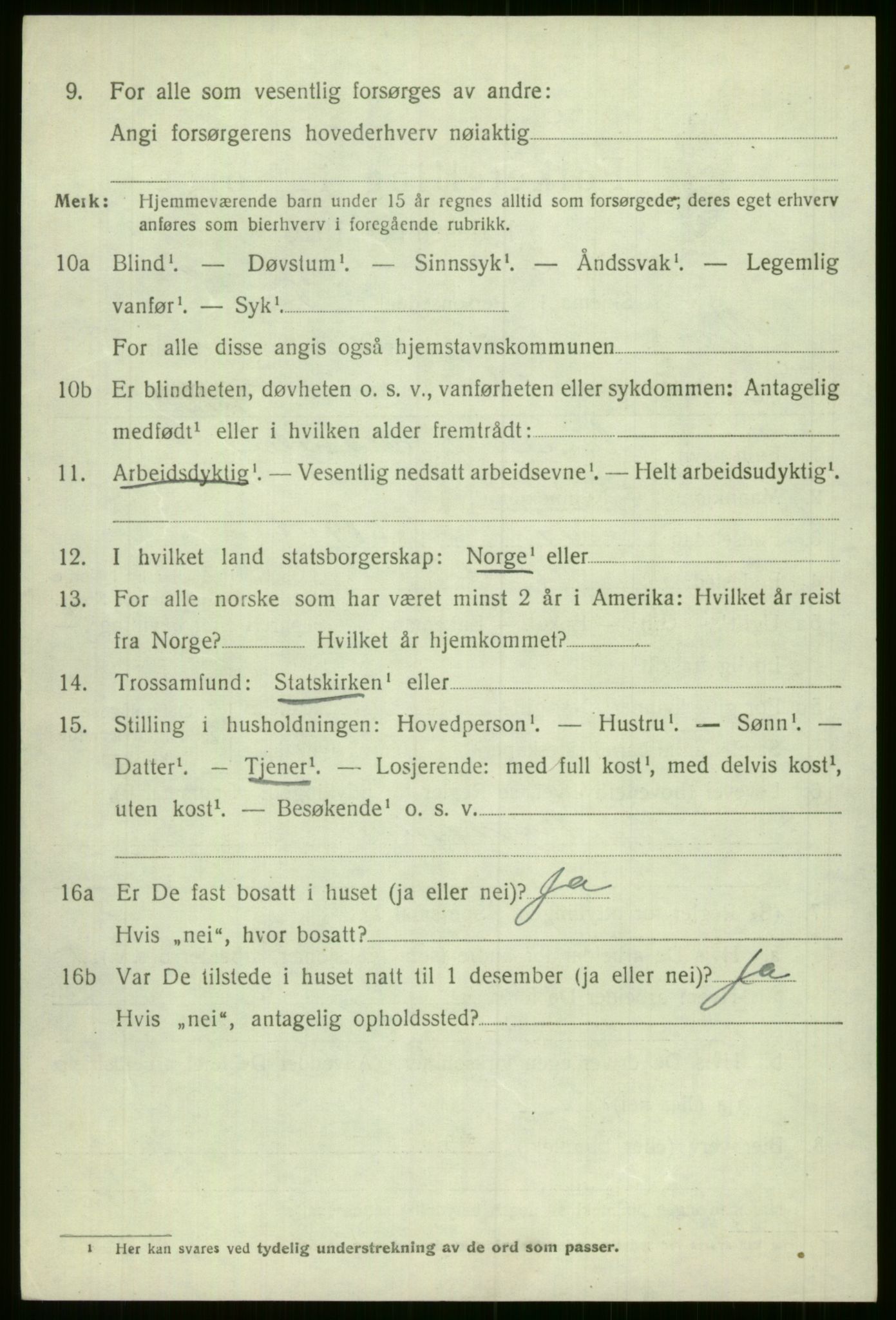SAB, 1920 census for Voss, 1920, p. 3542