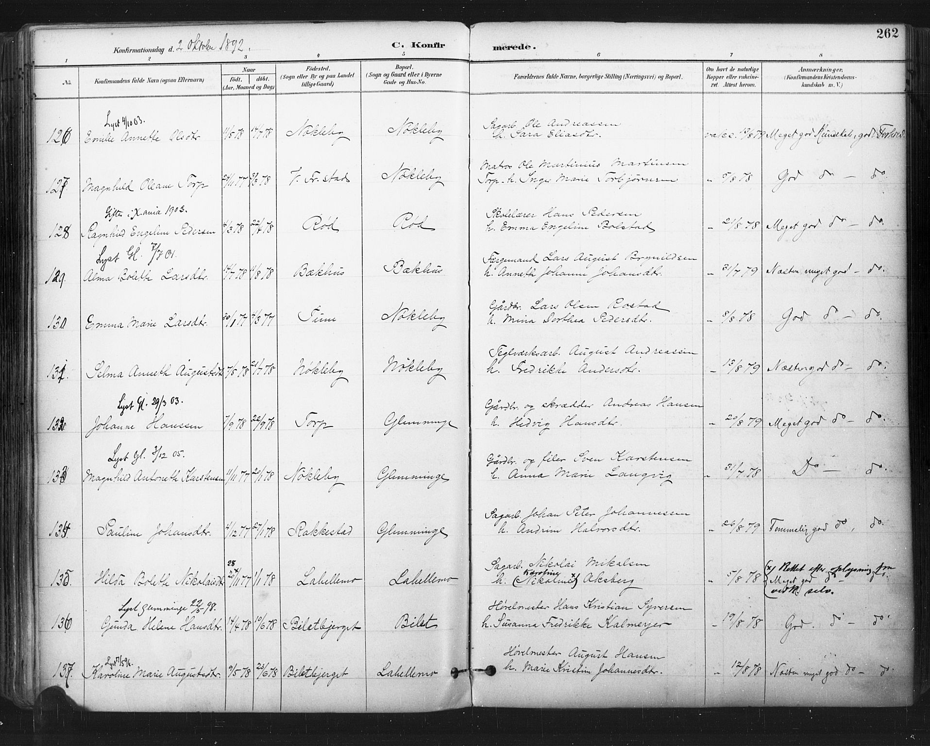 Glemmen prestekontor Kirkebøker, AV/SAO-A-10908/F/Fa/L0013: Parish register (official) no. 13, 1892-1907, p. 262