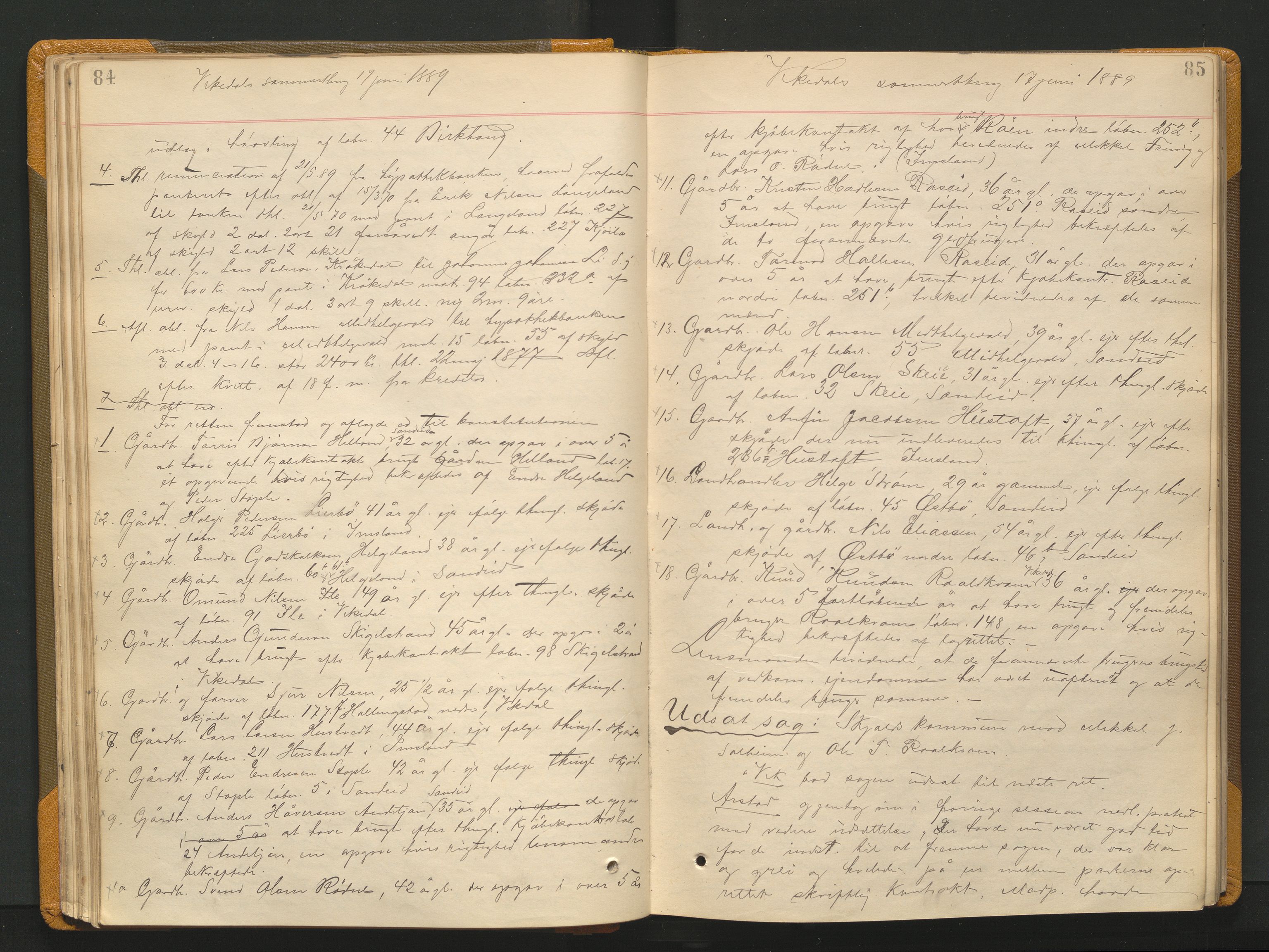 Ryfylke tingrett, AV/SAST-A-100055/001/I/IB/IB0/L0015: Tingbok, Ryfylke, 1889-1891, p. 84-85