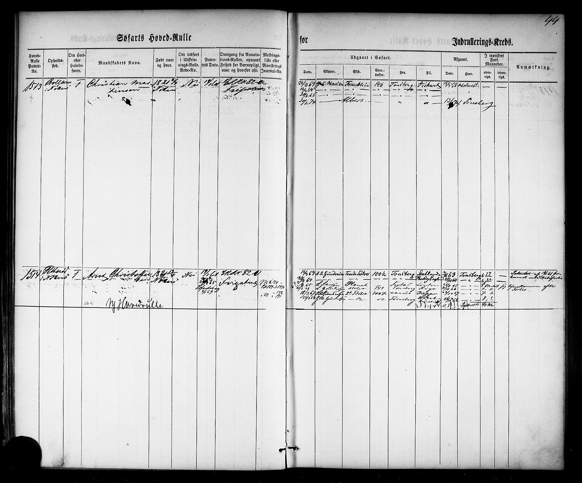 Tønsberg innrulleringskontor, SAKO/A-786/F/Fc/Fca/L0002: Hovedrulle Patent nr. 1429-2133, 1861-1868, p. 83