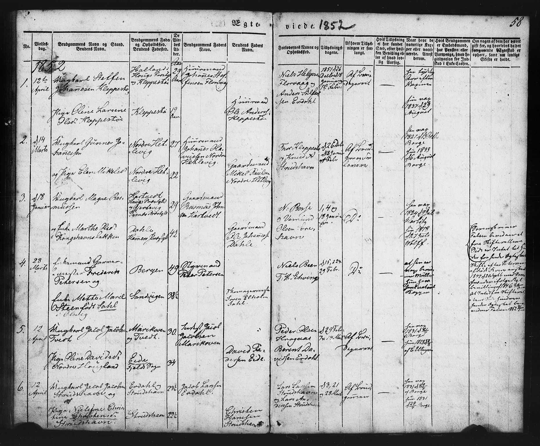 Askøy Sokneprestembete, AV/SAB-A-74101/H/Ha/Haa/Haaa/L0006: Parish register (official) no. A 6, 1840-1852, p. 58