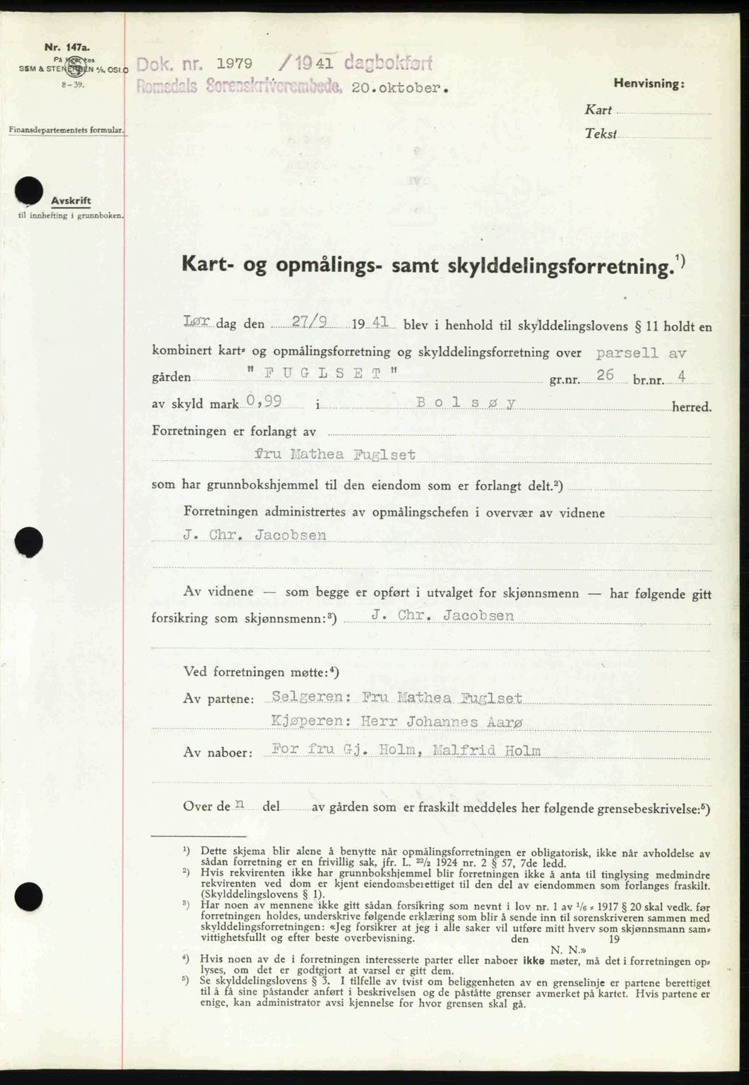 Romsdal sorenskriveri, AV/SAT-A-4149/1/2/2C: Mortgage book no. A11, 1941-1942, Diary no: : 1979/1941