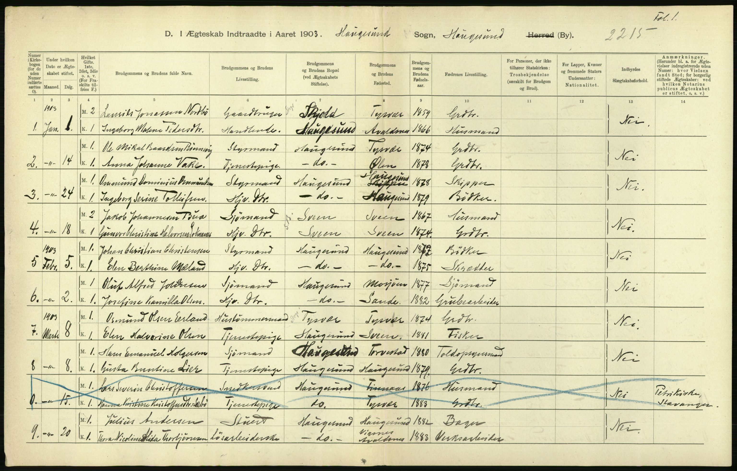 Statistisk sentralbyrå, Sosiodemografiske emner, Befolkning, AV/RA-S-2228/D/Df/Dfa/Dfaa/L0012: Stavanger amt: Fødte, gifte, døde, 1903, p. 624