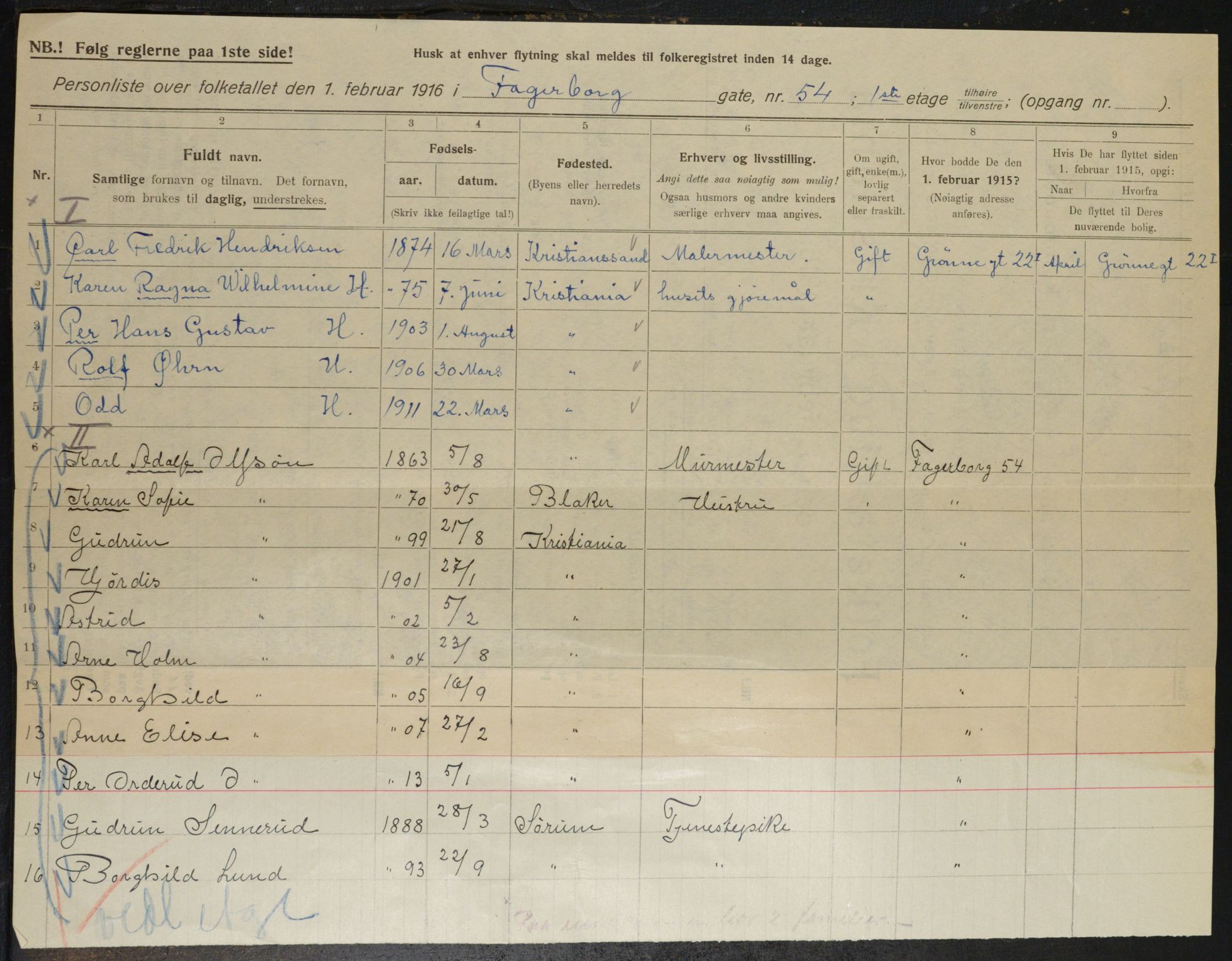 OBA, Municipal Census 1916 for Kristiania, 1916, p. 23443