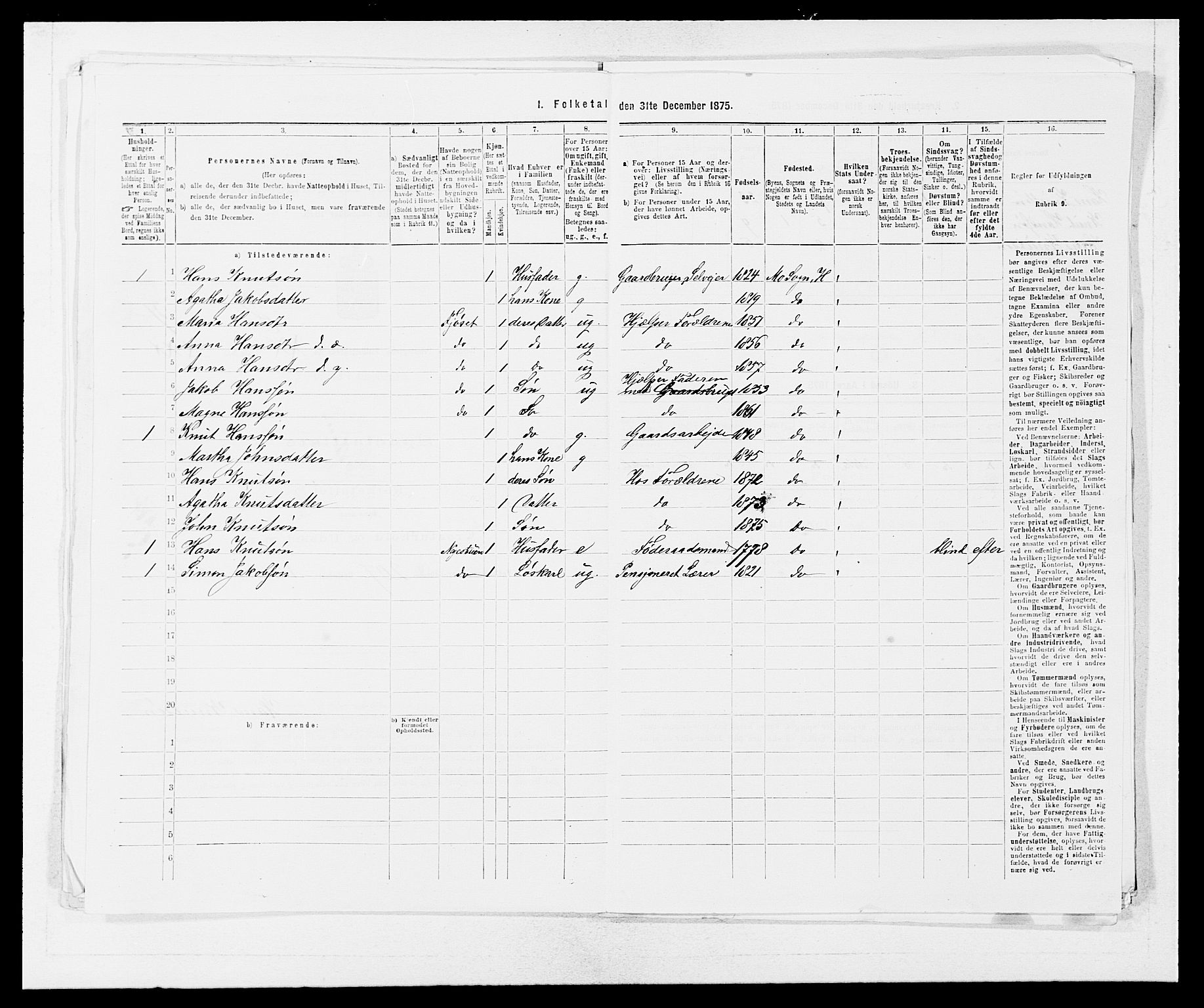 SAB, 1875 census for 1253P Hosanger, 1875, p. 622