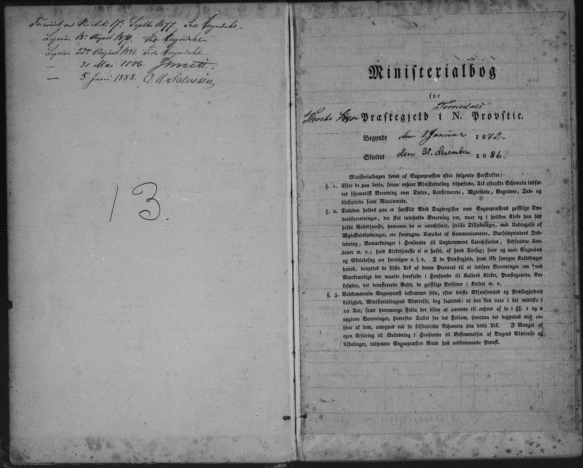 Tveit sokneprestkontor, AV/SAK-1111-0043/F/Fa/L0006: Parish register (official) no. A 6, 1872-1886, p. 1