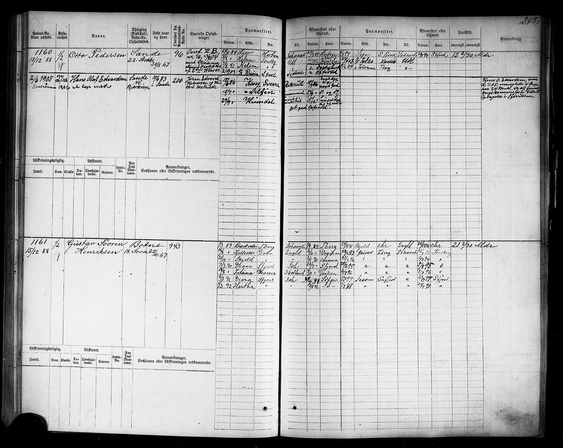 Holmestrand innrulleringskontor, SAKO/A-1151/F/Fc/L0003: Hovedrulle, 1872-1921, p. 253