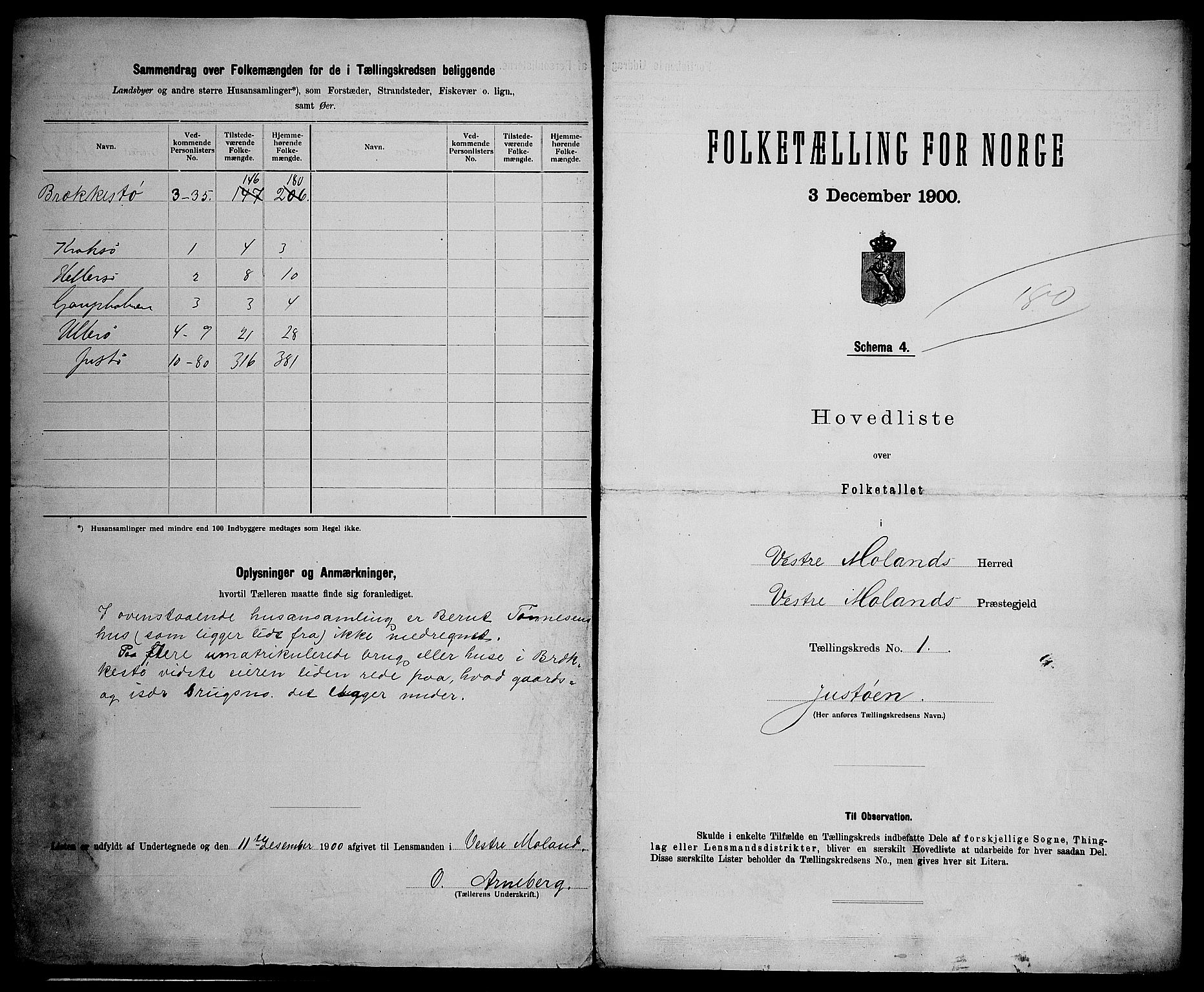 SAK, 1900 census for Vestre Moland, 1900, p. 14