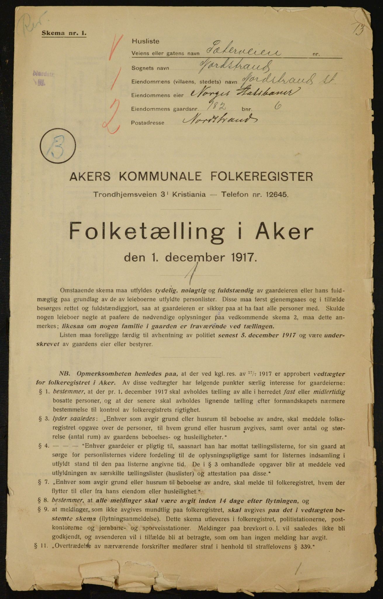 OBA, Municipal Census 1917 for Aker, 1917, p. 18586