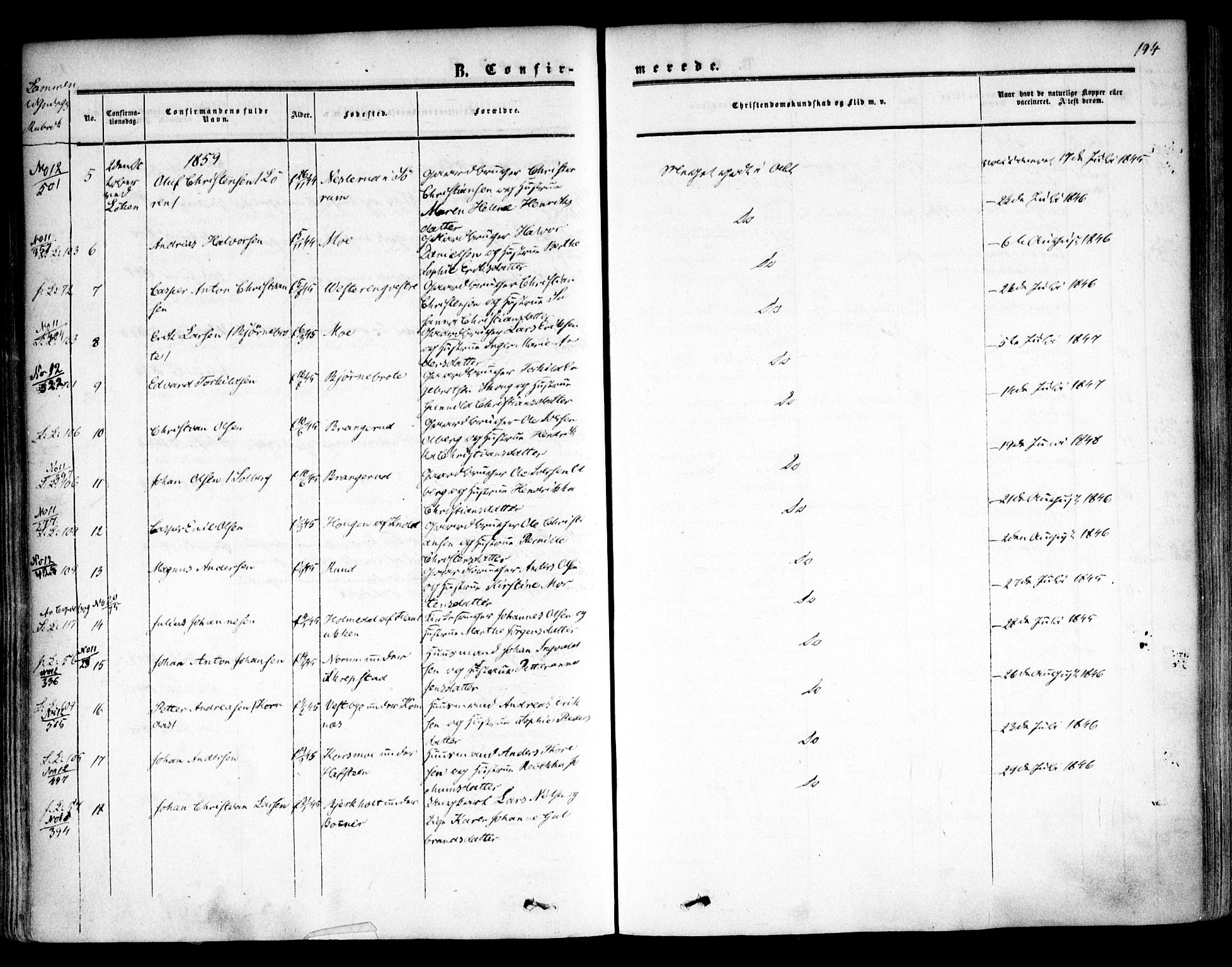 Høland prestekontor Kirkebøker, AV/SAO-A-10346a/F/Fa/L0010: Parish register (official) no. I 10, 1854-1861, p. 194