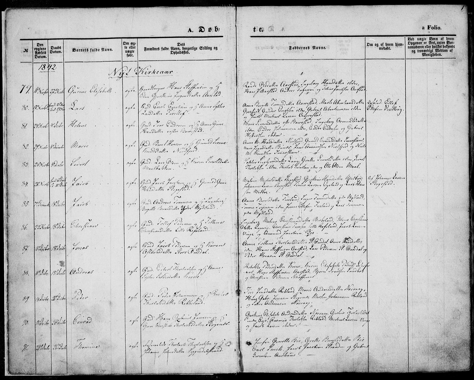 Sokndal sokneprestkontor, SAST/A-101808: Parish register (official) no. A 8.1, 1842-1857, p. 1