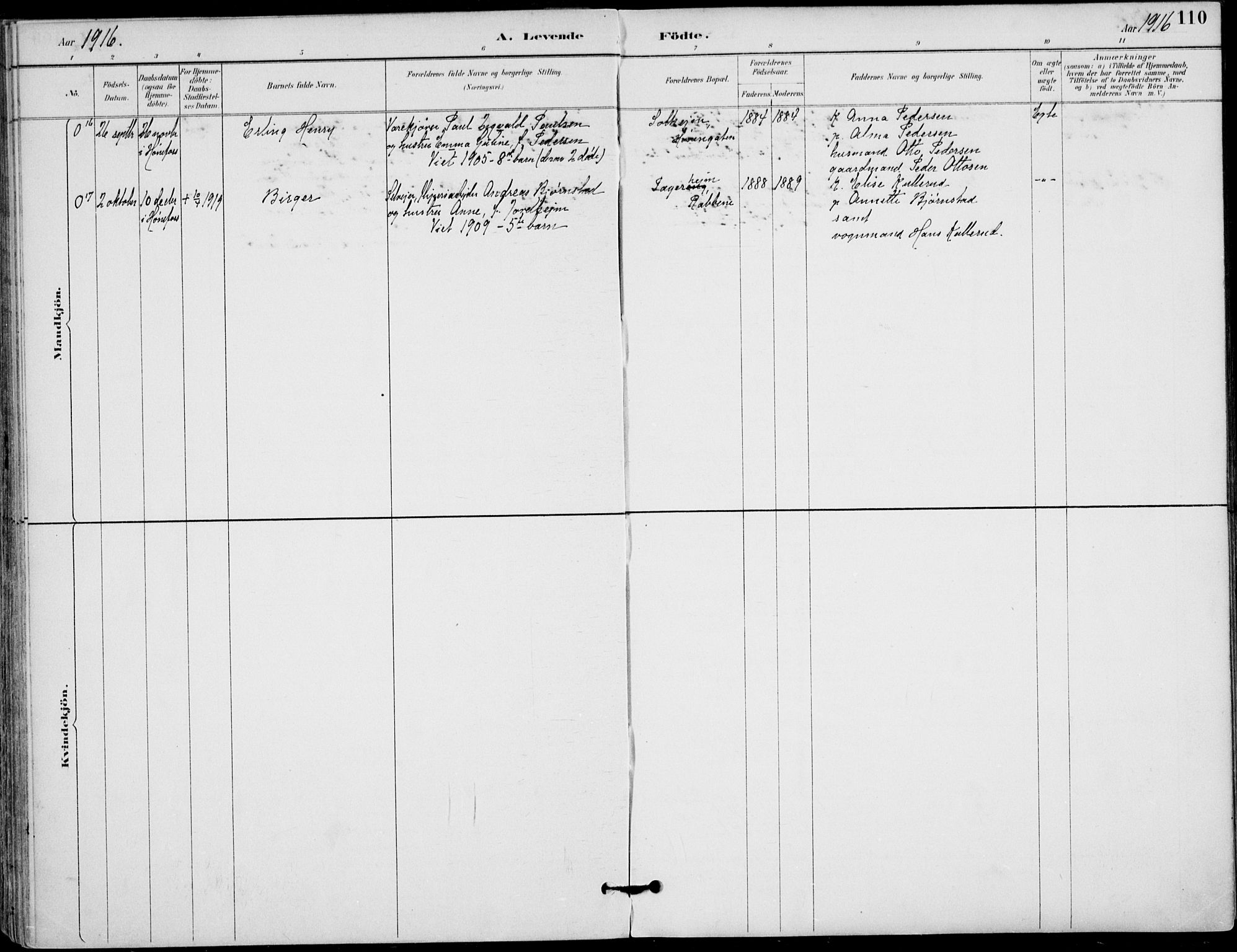 Haug kirkebøker, AV/SAKO-A-604/F/Fa/L0001: Parish register (official) no. 1, 1885-1917, p. 110