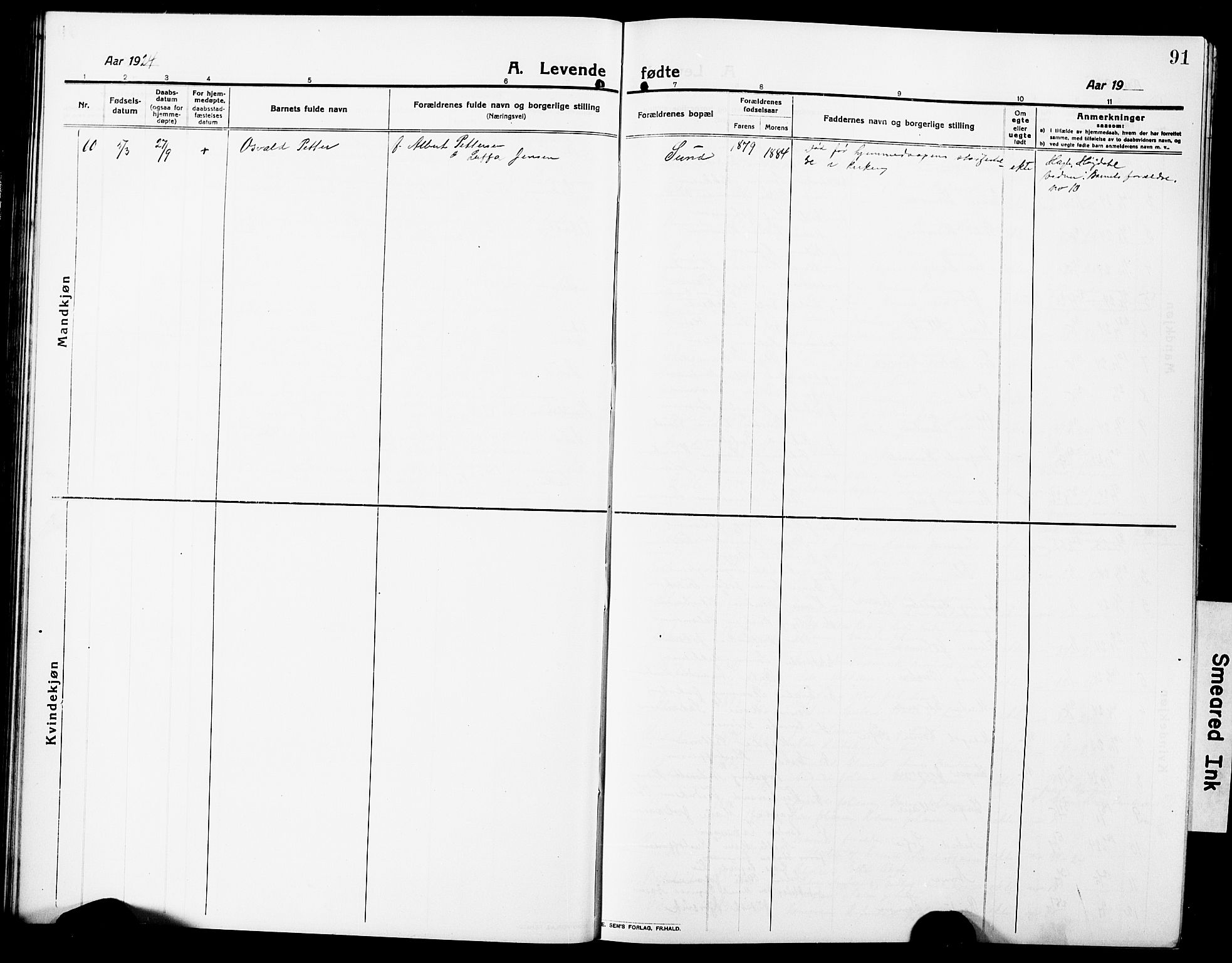 Ministerialprotokoller, klokkerbøker og fødselsregistre - Nordland, AV/SAT-A-1459/881/L1169: Parish register (copy) no. 881C06, 1912-1930, p. 91