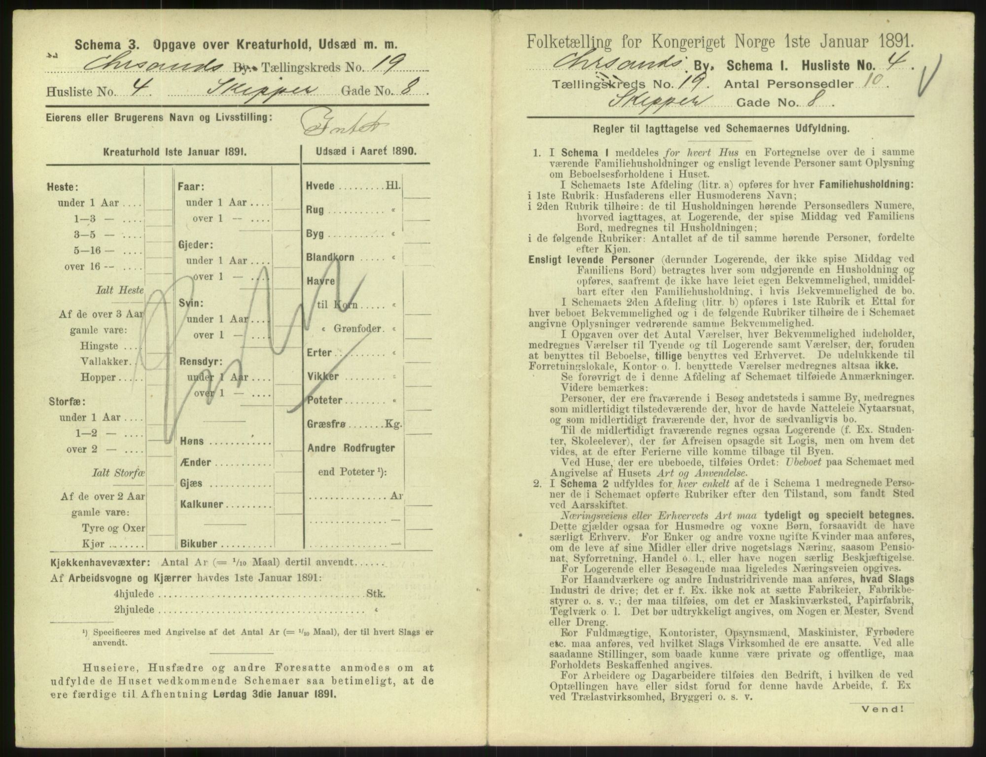 RA, 1891 census for 1001 Kristiansand, 1891, p. 1096