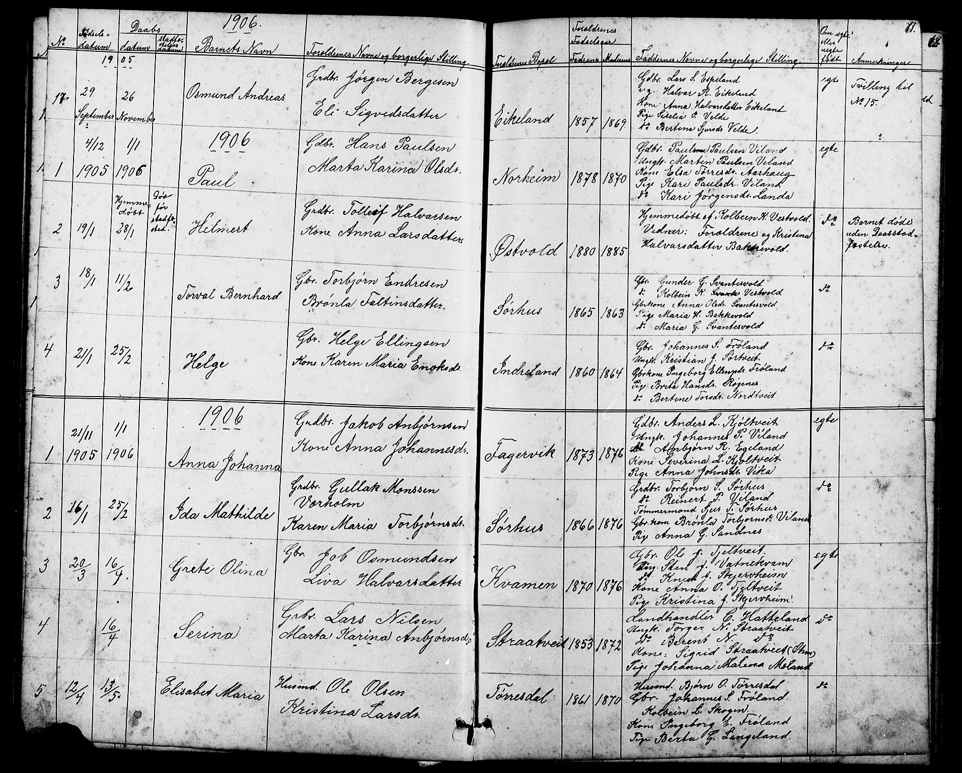 Skjold sokneprestkontor, SAST/A-101847/H/Ha/Hab/L0006: Parish register (copy) no. B 6, 1881-1913, p. 67