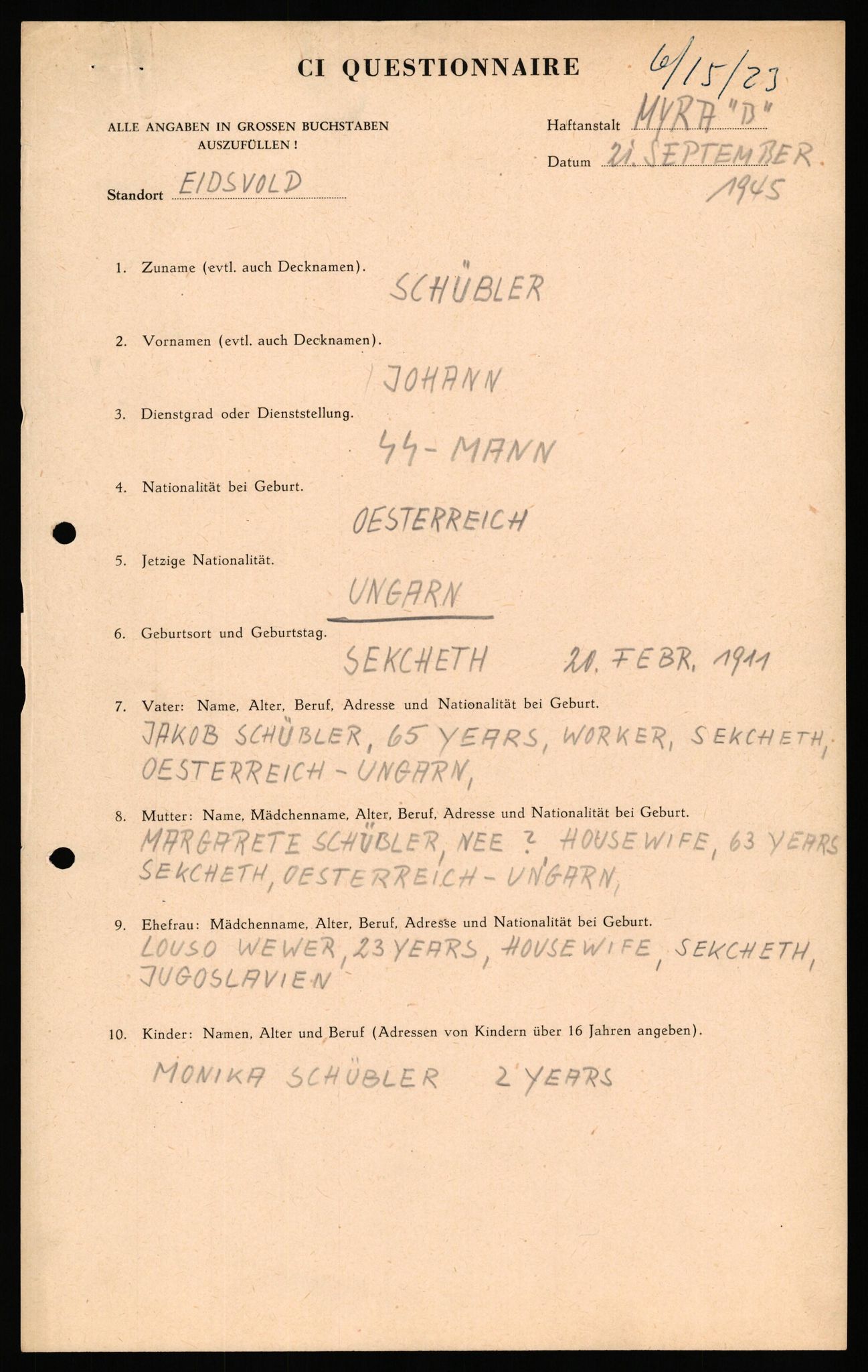 Forsvaret, Forsvarets overkommando II, AV/RA-RAFA-3915/D/Db/L0041: CI Questionaires.  Diverse nasjonaliteter., 1945-1946, p. 566