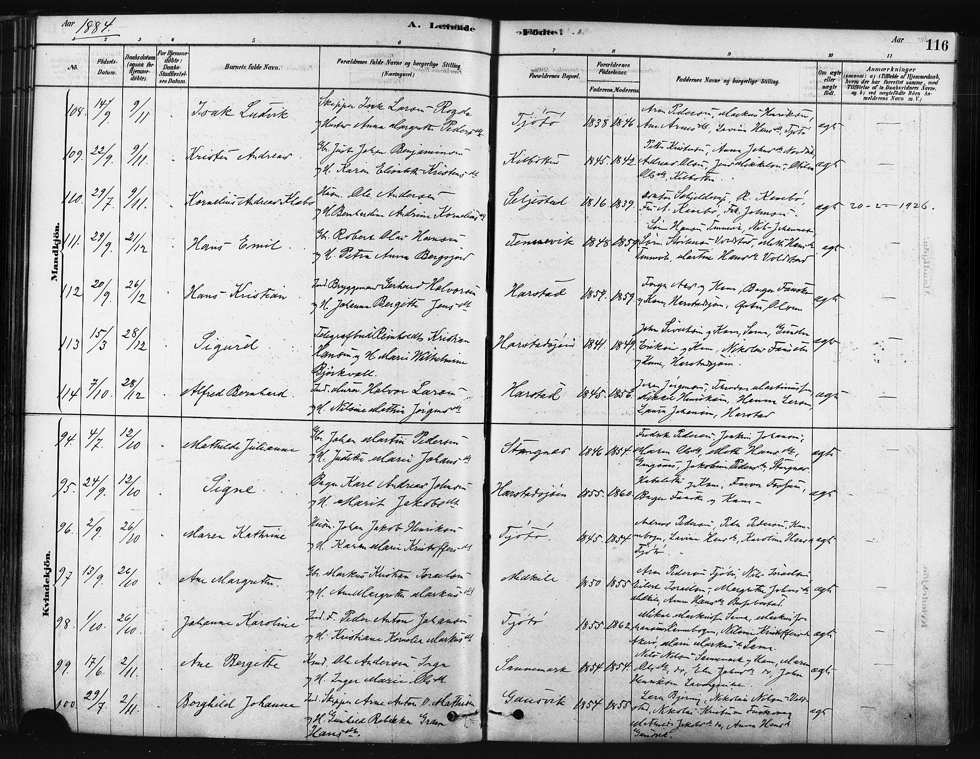 Trondenes sokneprestkontor, SATØ/S-1319/H/Ha/L0014kirke: Parish register (official) no. 14, 1878-1889, p. 116