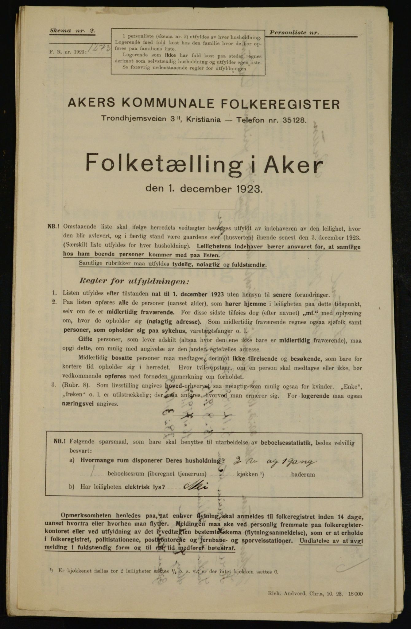 , Municipal Census 1923 for Aker, 1923, p. 43994