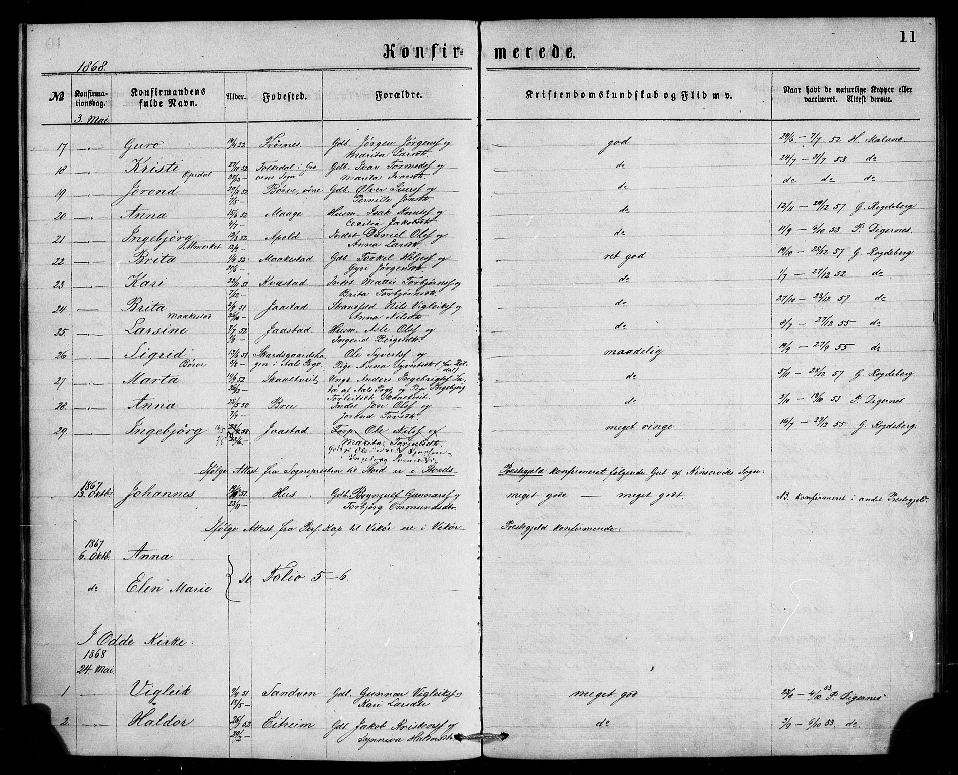 Ullensvang sokneprestembete, SAB/A-78701/H/Haa: Parish register (official) no. A 13, 1867-1879, p. 11