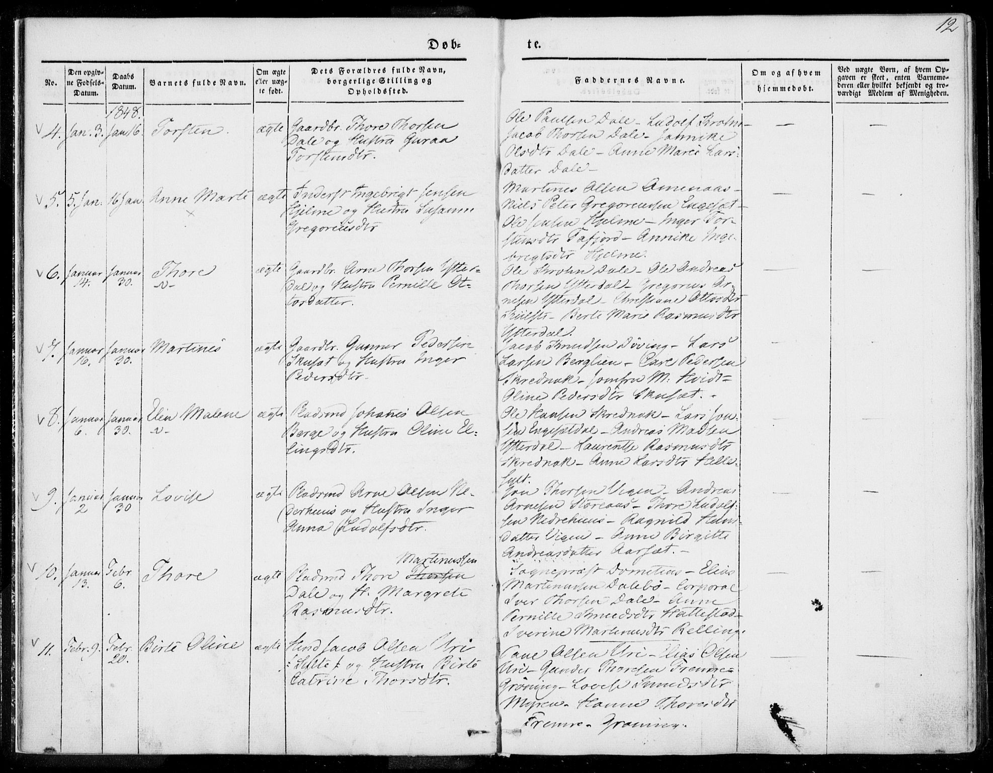 Ministerialprotokoller, klokkerbøker og fødselsregistre - Møre og Romsdal, SAT/A-1454/519/L0249: Parish register (official) no. 519A08, 1846-1868, p. 12