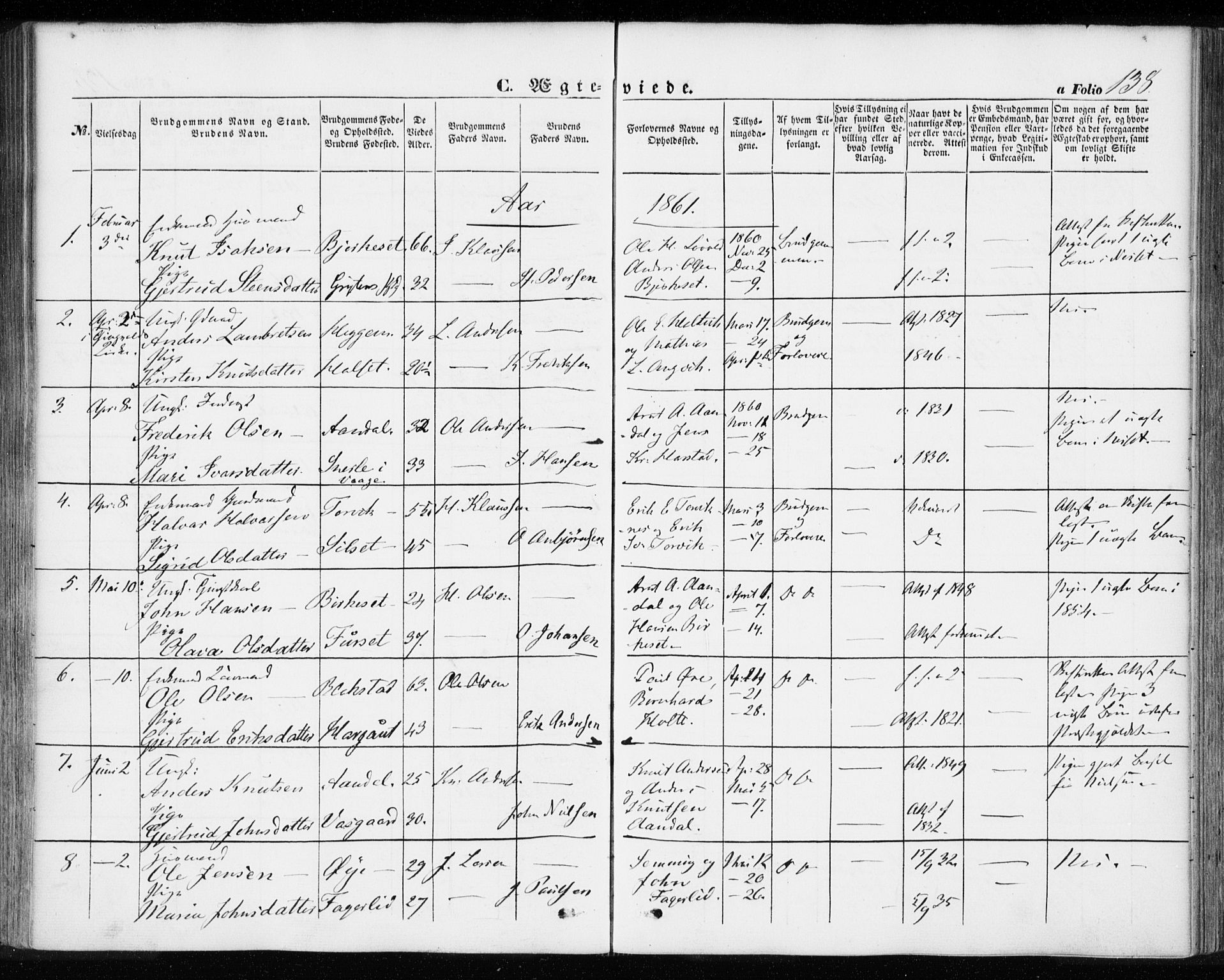 Ministerialprotokoller, klokkerbøker og fødselsregistre - Møre og Romsdal, SAT/A-1454/584/L0965: Parish register (official) no. 584A05, 1857-1868, p. 138
