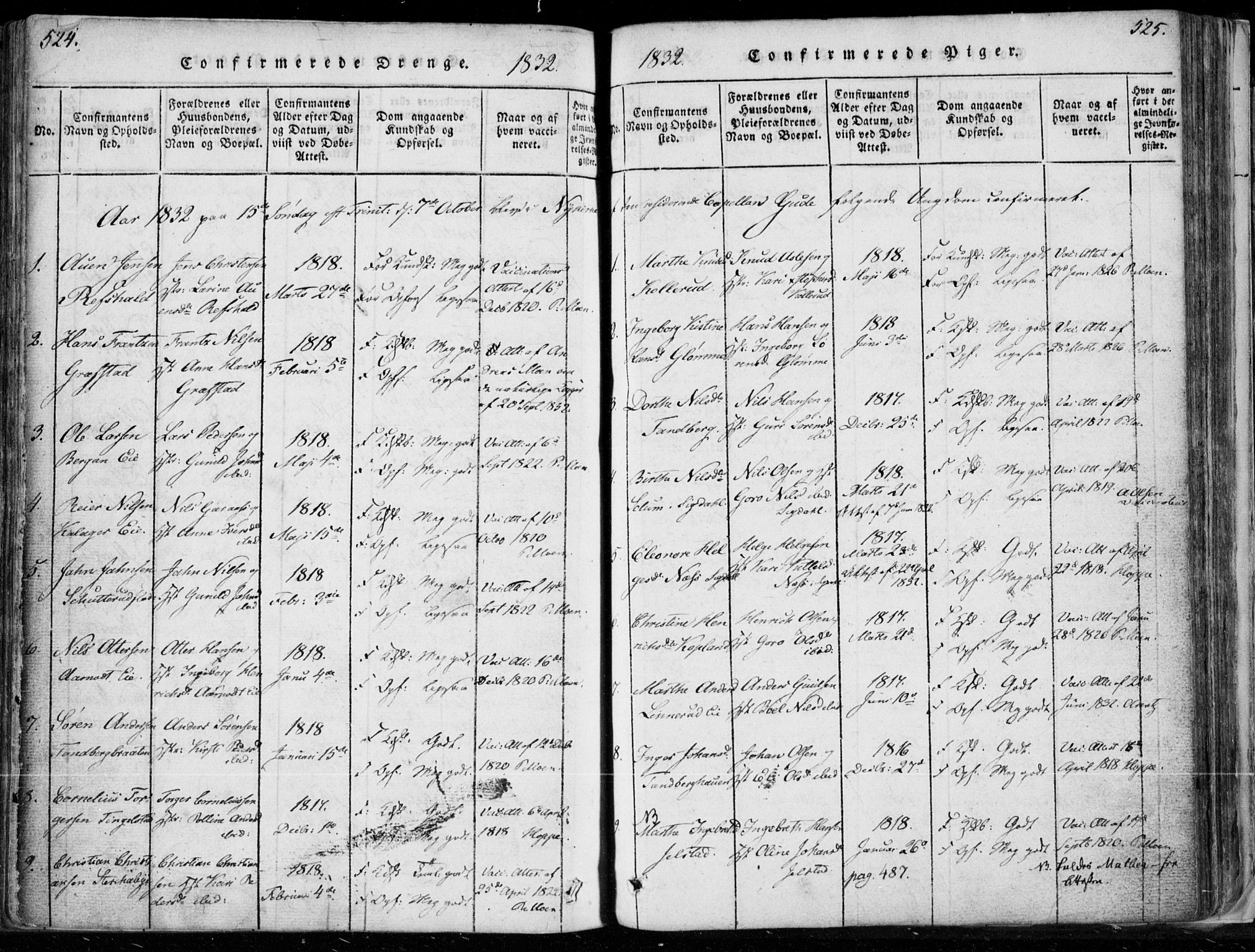 Modum kirkebøker, AV/SAKO-A-234/F/Fa/L0006: Parish register (official) no. 6, 1832-1841, p. 524-525