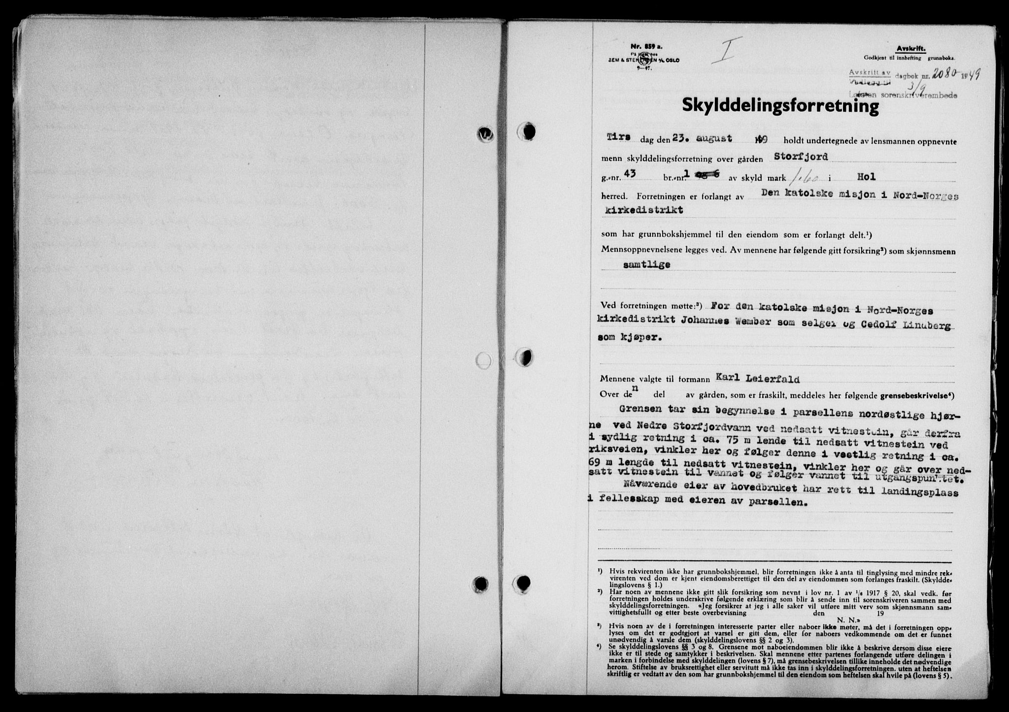 Lofoten sorenskriveri, SAT/A-0017/1/2/2C/L0021a: Mortgage book no. 21a, 1949-1949, Diary no: : 2080/1949