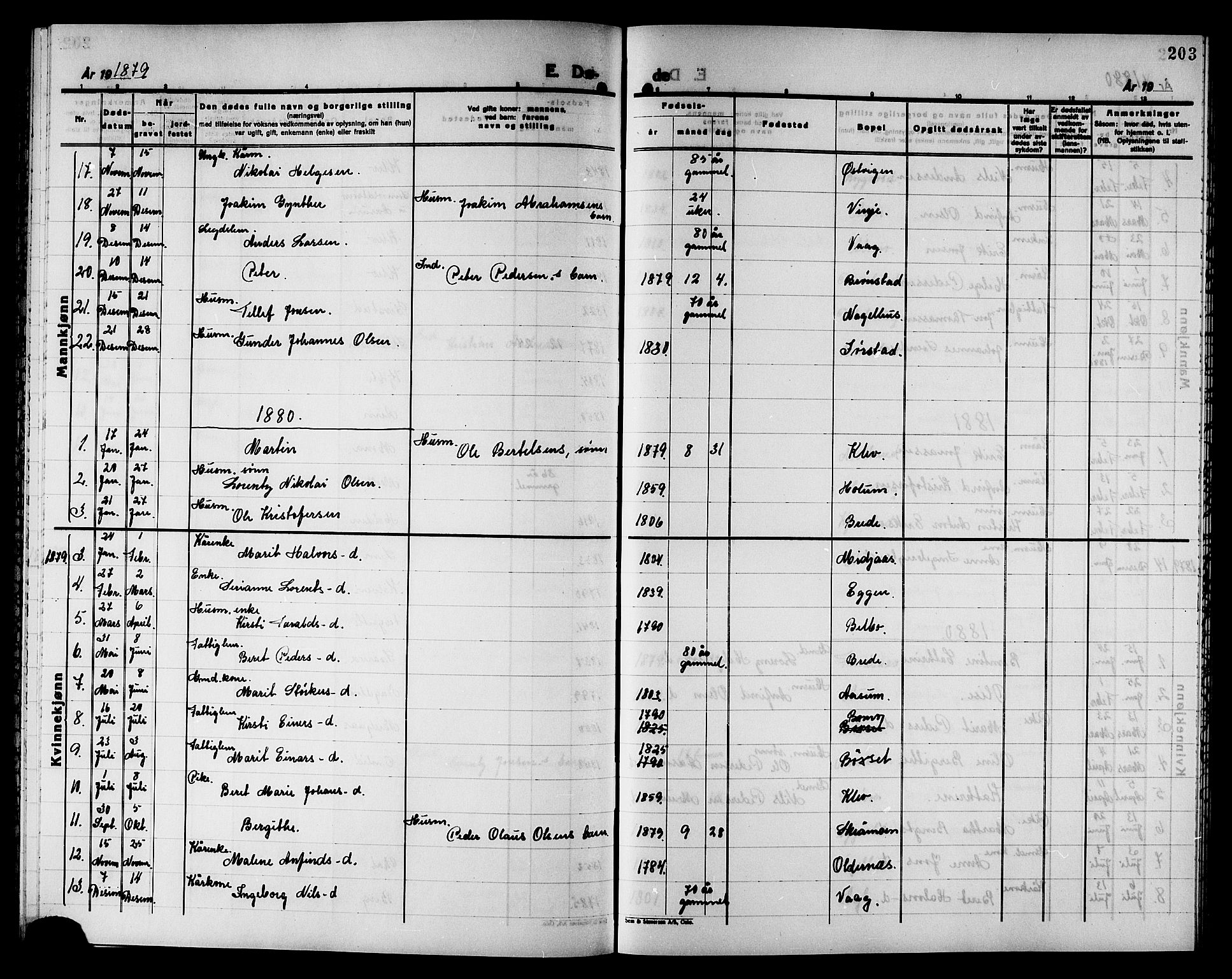 Ministerialprotokoller, klokkerbøker og fødselsregistre - Nord-Trøndelag, SAT/A-1458/749/L0486: Parish register (official) no. 749D02, 1873-1887, p. 203