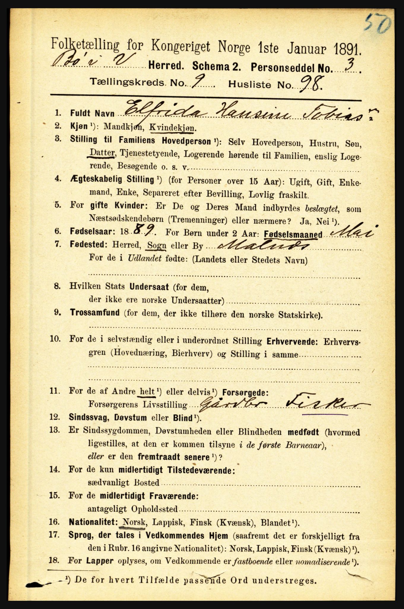 RA, 1891 census for 1867 Bø, 1891, p. 3974