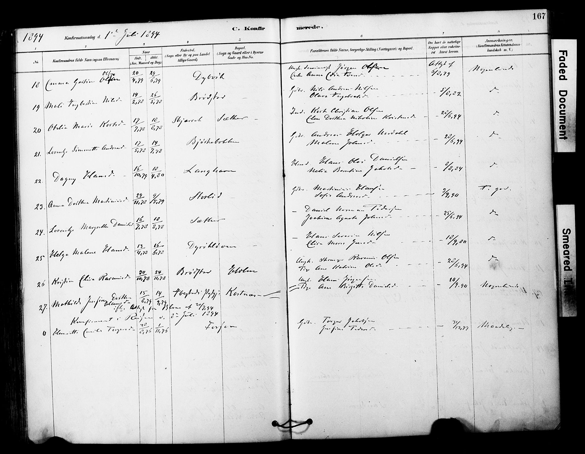 Tranøy sokneprestkontor, AV/SATØ-S-1313/I/Ia/Iaa/L0011kirke: Parish register (official) no. 11, 1878-1904, p. 167