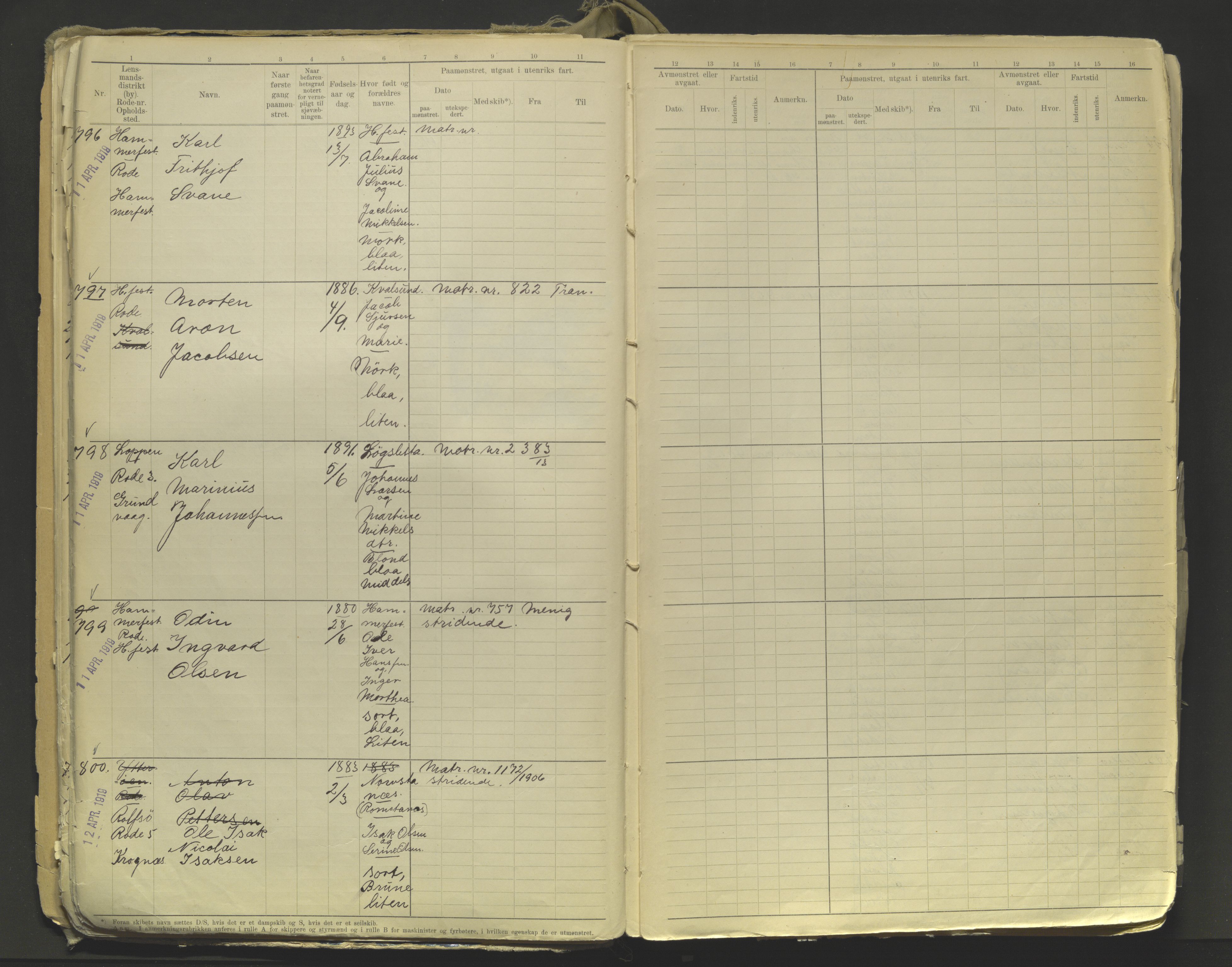 Tromsø sjømannskontor/innrullerings-/mønstringsdistrikt, AV/SATØ-S-0243/F/Fa/L0005: Annotasjonsrulle. Defekt: løse permer og ark Nr. 720-2154, 1917-1948