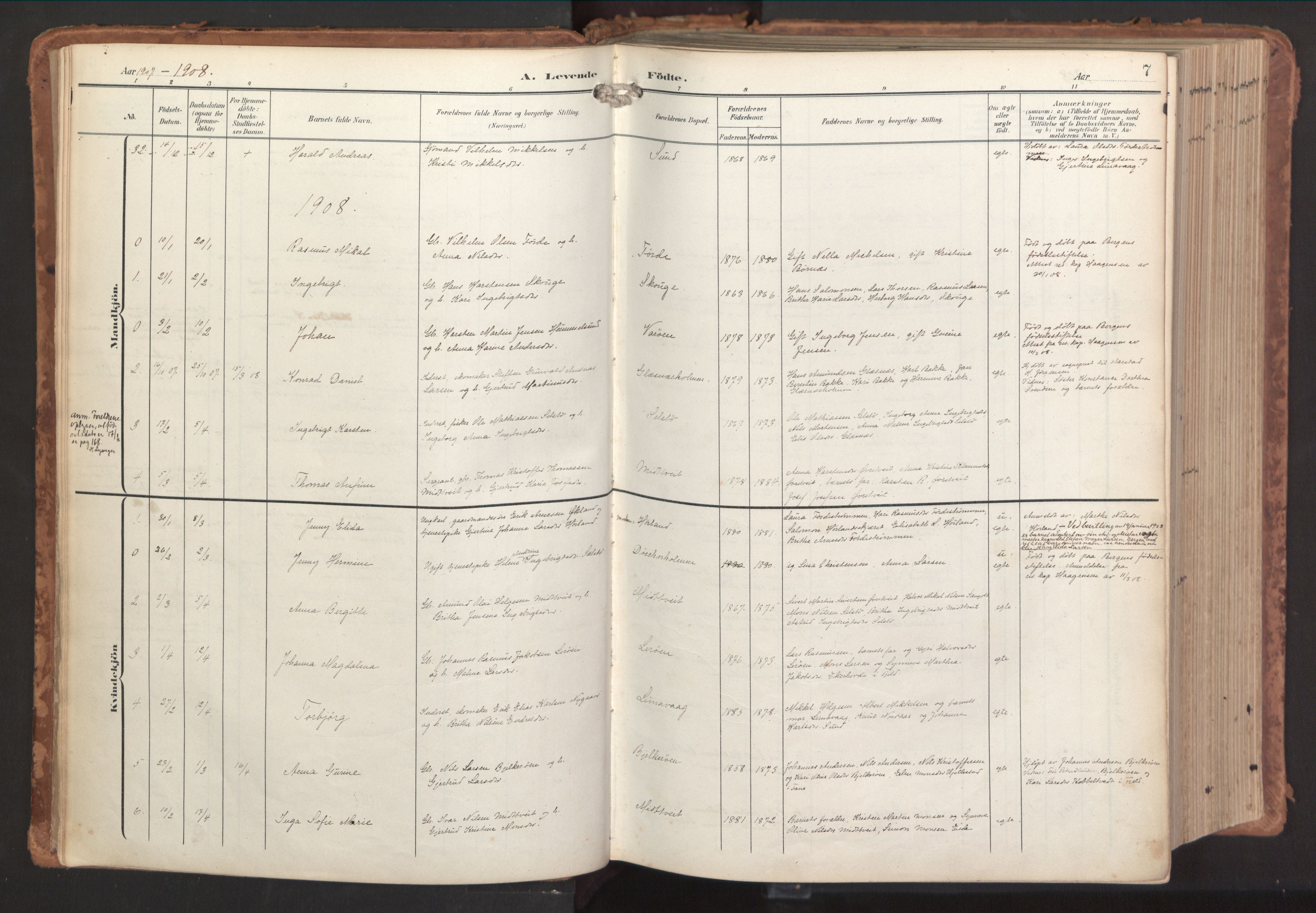 Sund sokneprestembete, SAB/A-99930: Parish register (official) no. B 2, 1907-1926, p. 7