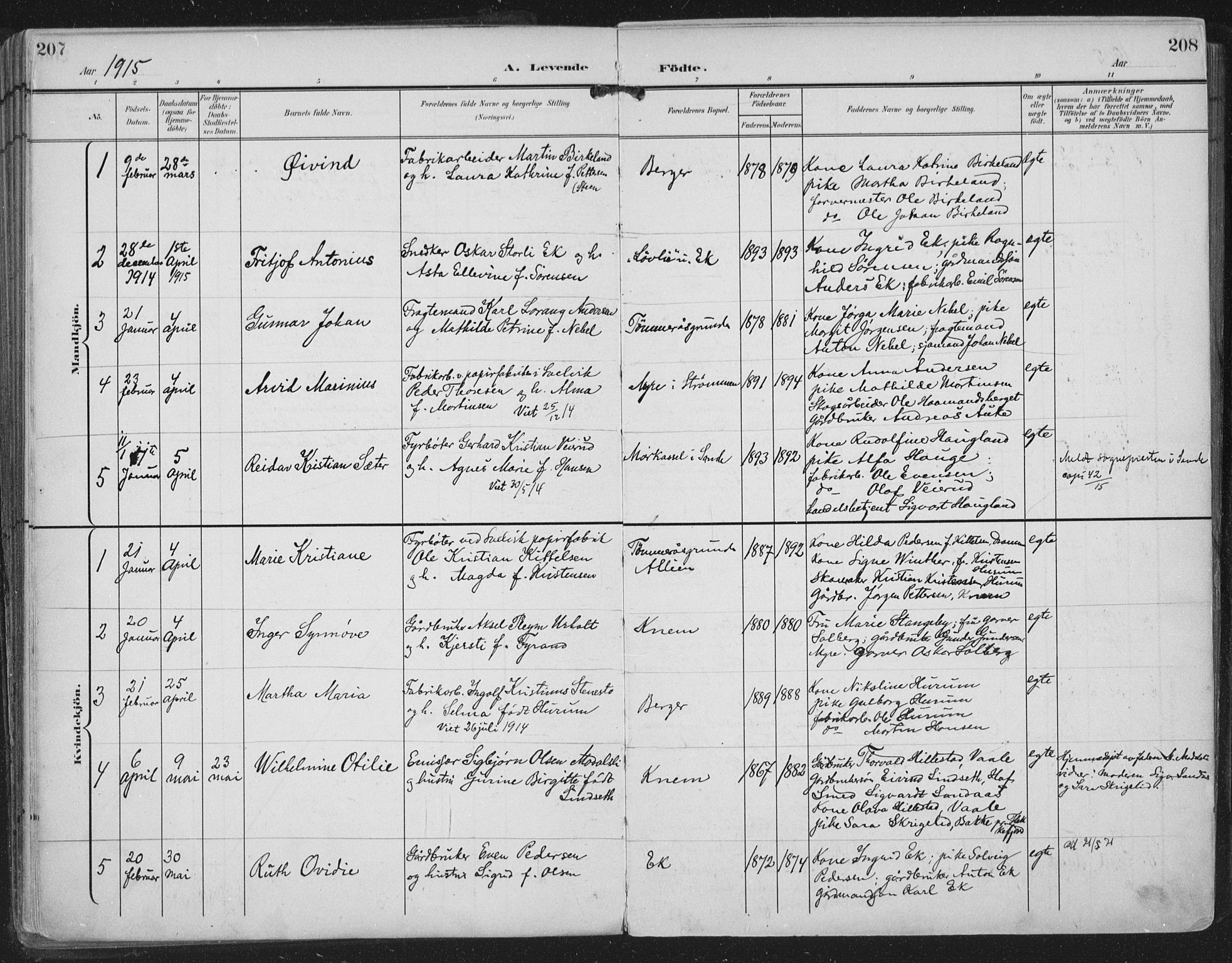 Strømm kirkebøker, AV/SAKO-A-322/F/Fa/L0005: Parish register (official) no. I 5, 1898-1919, p. 207-208