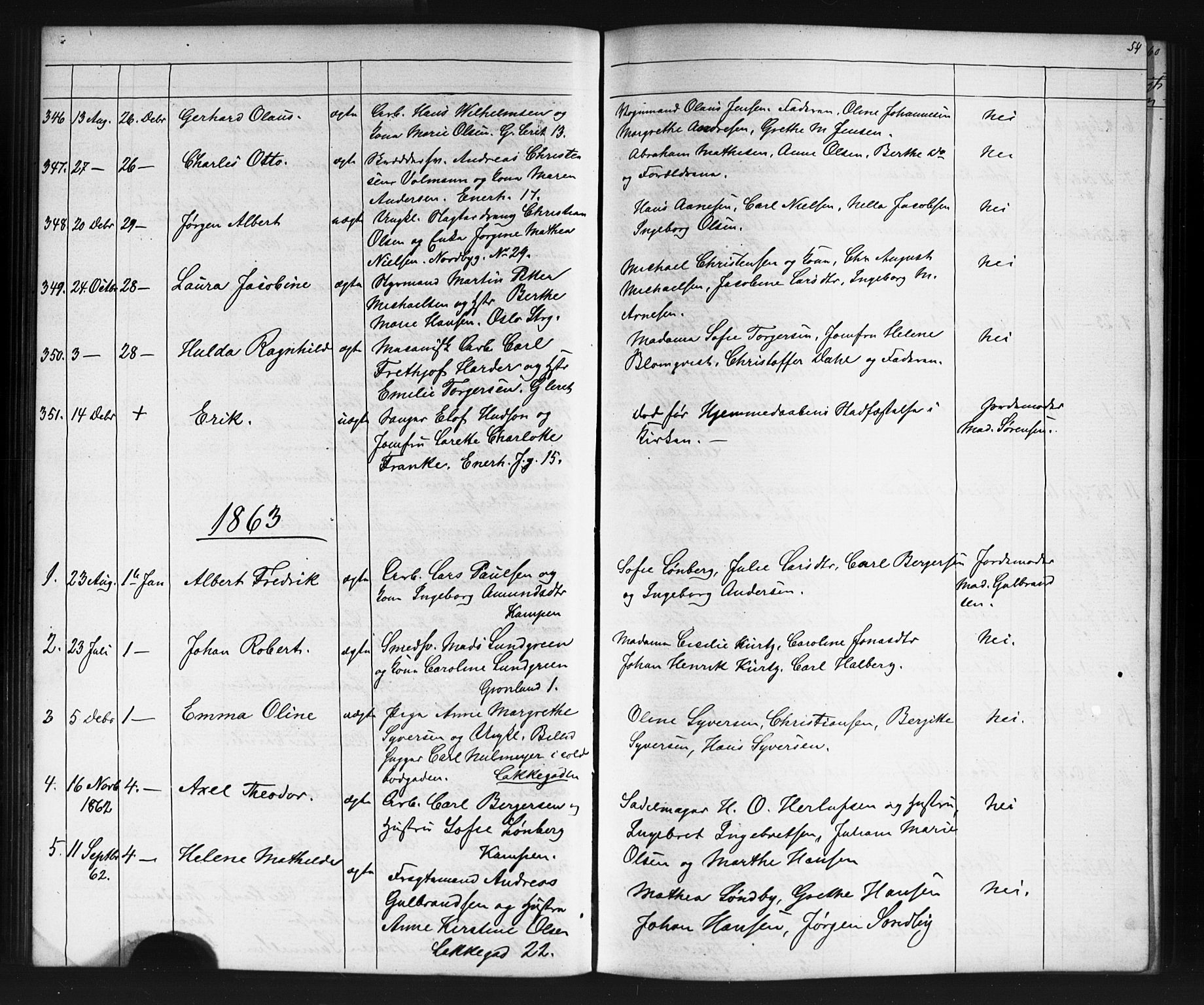 Grønland prestekontor Kirkebøker, AV/SAO-A-10848/G/Ga/L0002: Parish register (copy) no. 2, 1861-1863, p. 54