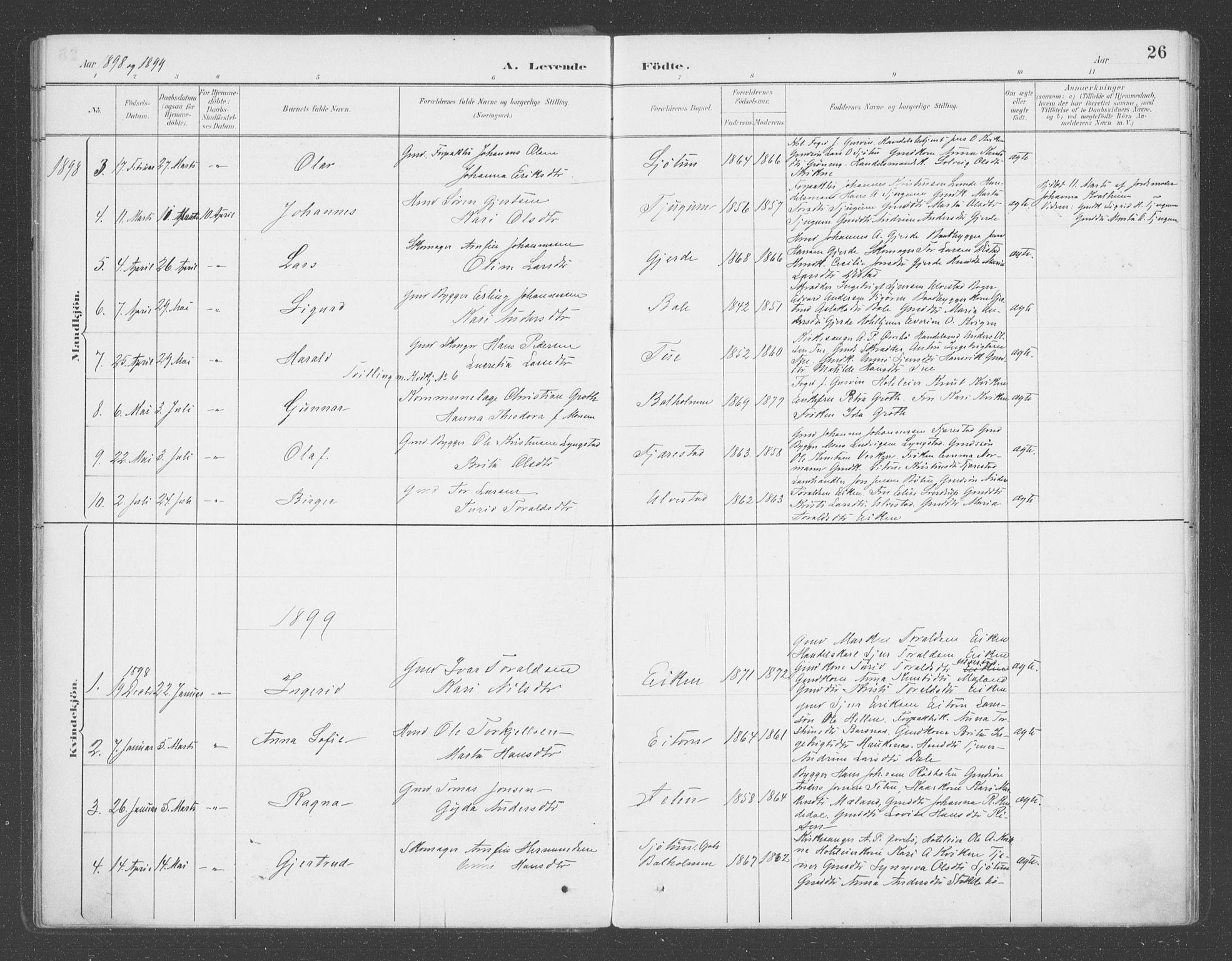 Balestrand sokneprestembete, SAB/A-79601/H/Haa/Haab/L0001: Parish register (official) no. B  1, 1889-1910, p. 26