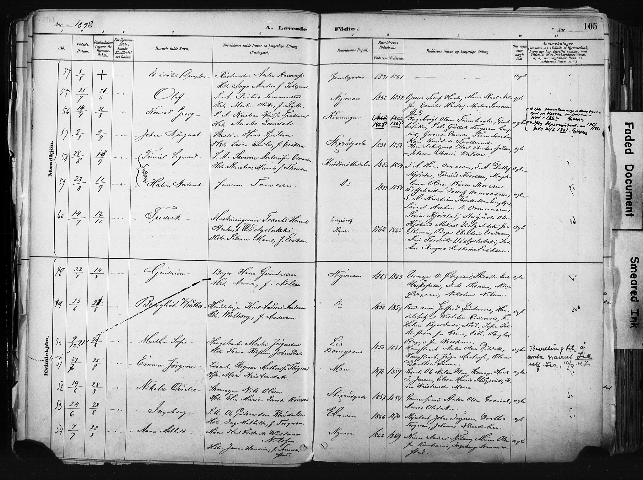 Kongsberg kirkebøker, AV/SAKO-A-22/F/Fb/L0002: Parish register (official) no. II 2, 1886-1896, p. 105