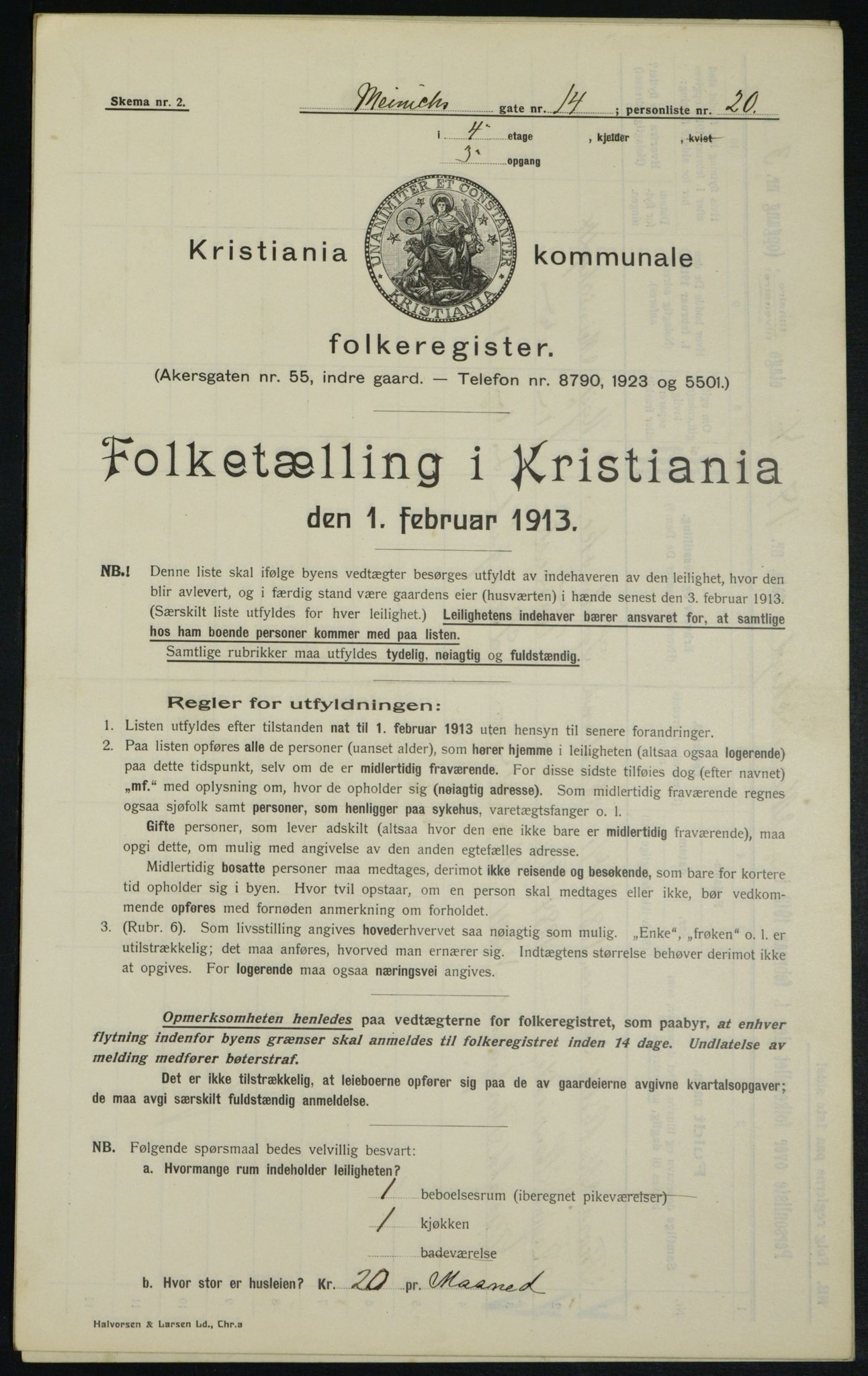 OBA, Municipal Census 1913 for Kristiania, 1913, p. 64855