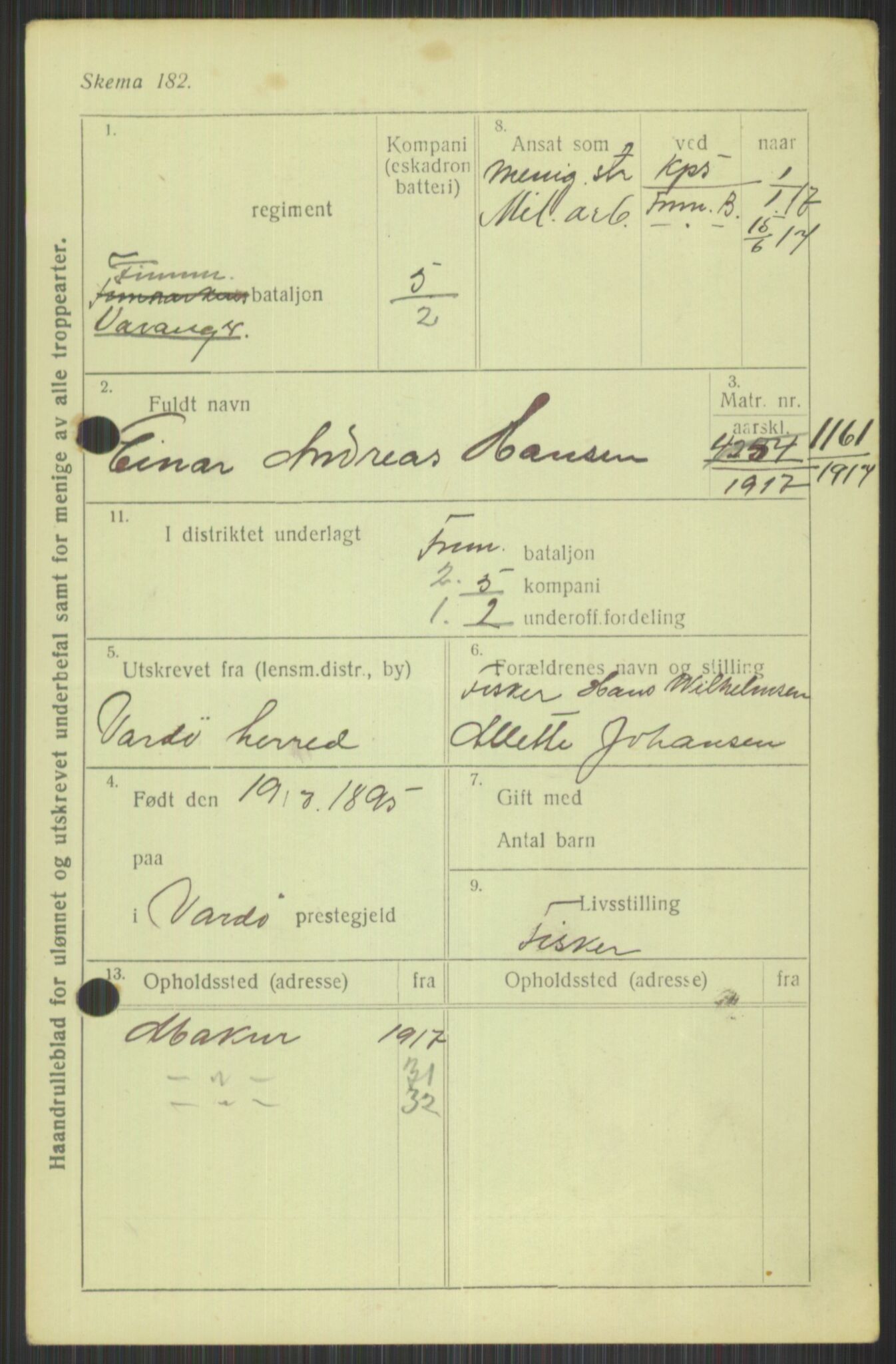 Forsvaret, Varanger bataljon, AV/RA-RAFA-2258/1/D/L0440: Rulleblad for fødte 1892-1912, 1892-1912, p. 79