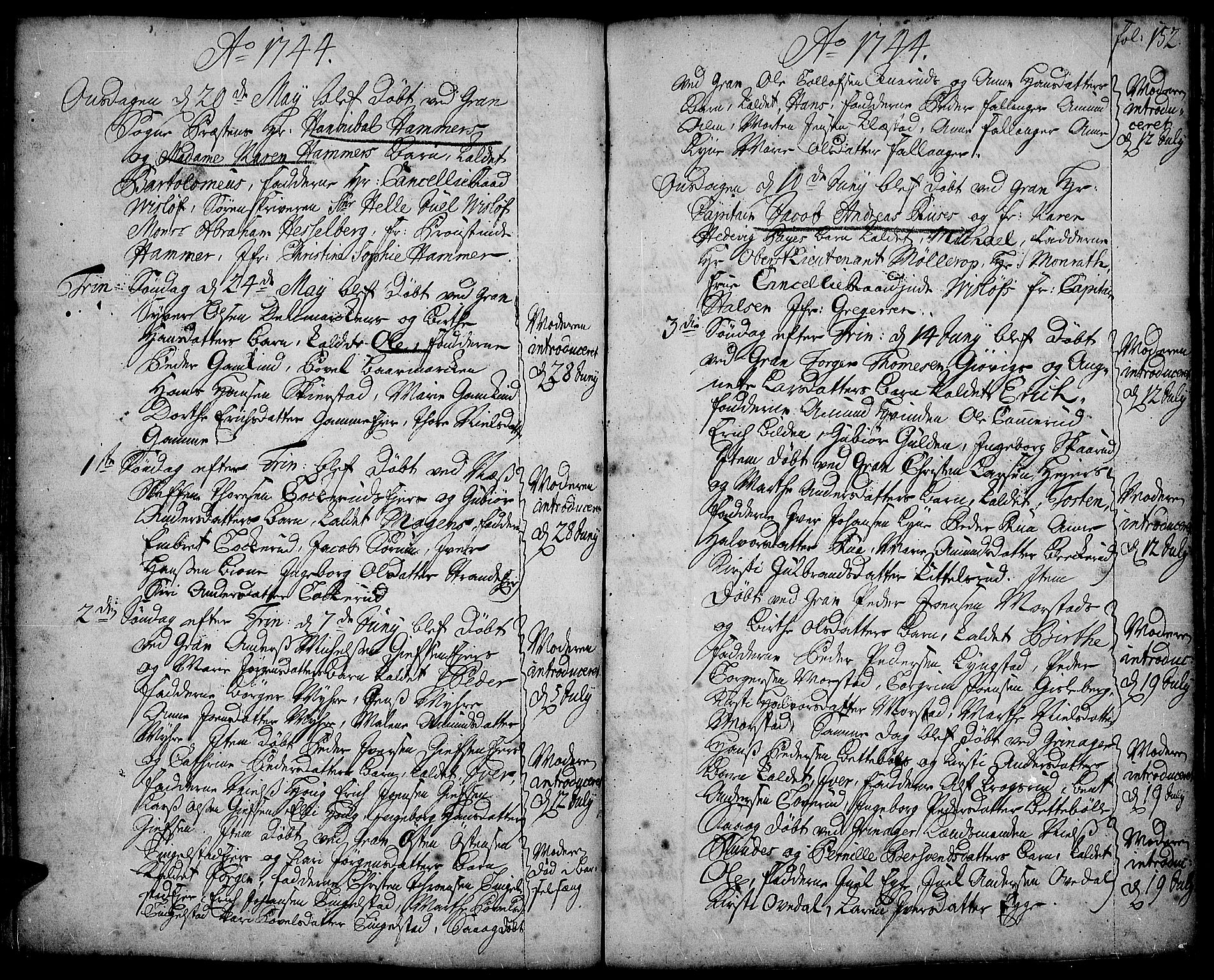 Gran prestekontor, SAH/PREST-112/H/Ha/Haa/L0002: Parish register (official) no. 2, 1732-1744, p. 152