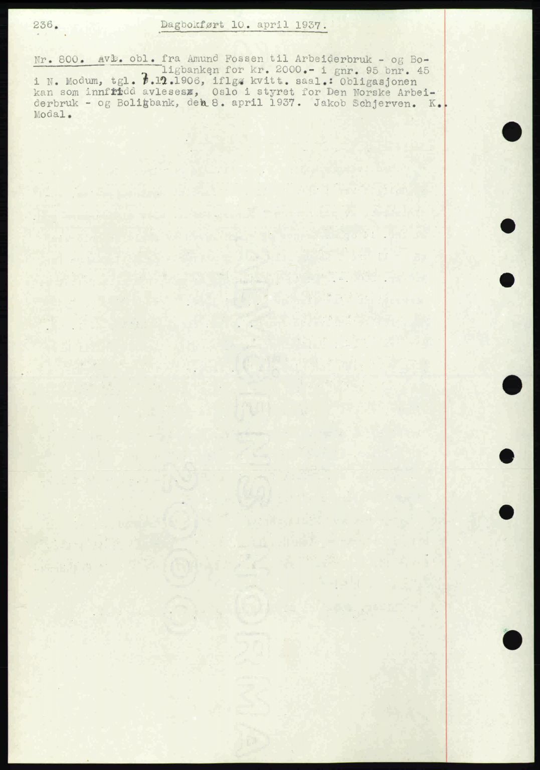 Eiker, Modum og Sigdal sorenskriveri, SAKO/A-123/G/Ga/Gab/L0035: Mortgage book no. A5, 1937-1937, Diary no: : 800/1937